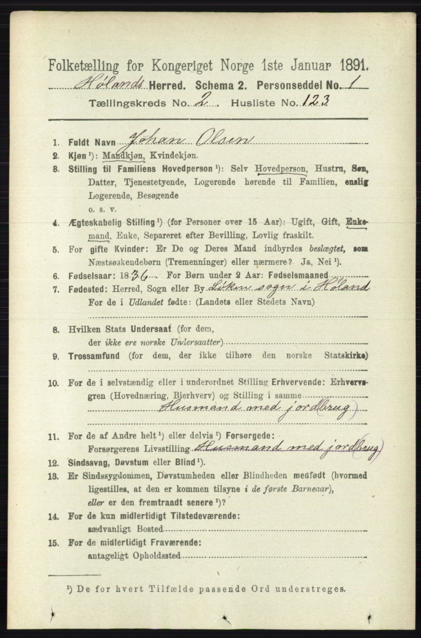 RA, 1891 census for 0221 Høland, 1891, p. 1591