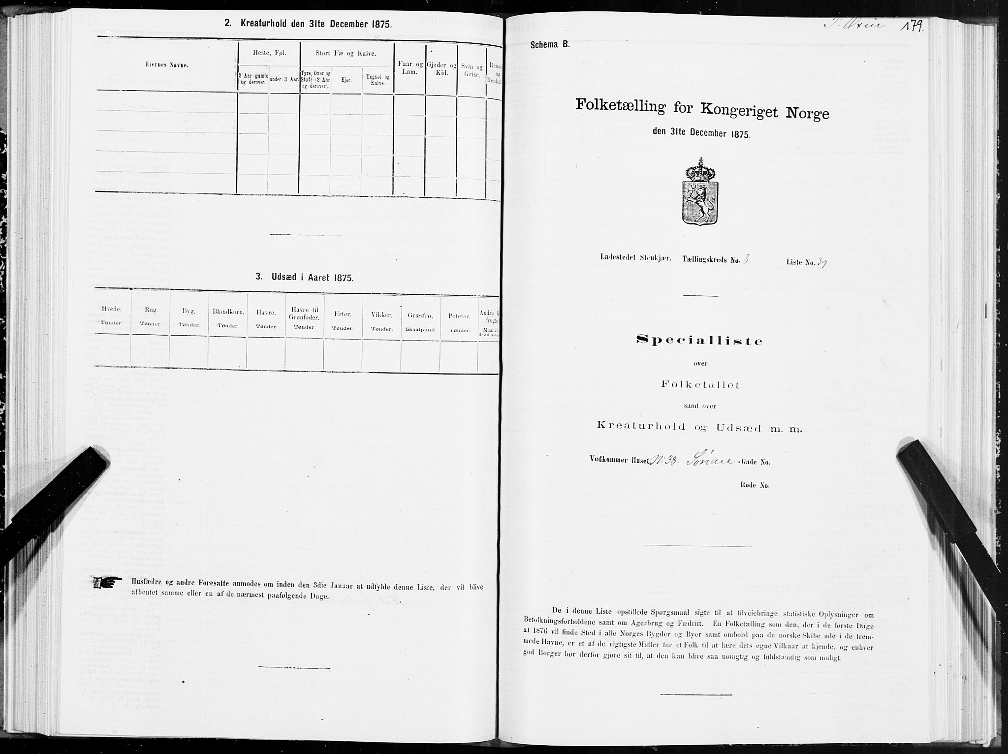 SAT, 1875 census for 1702B Steinkjer/Steinkjer, 1875, p. 179