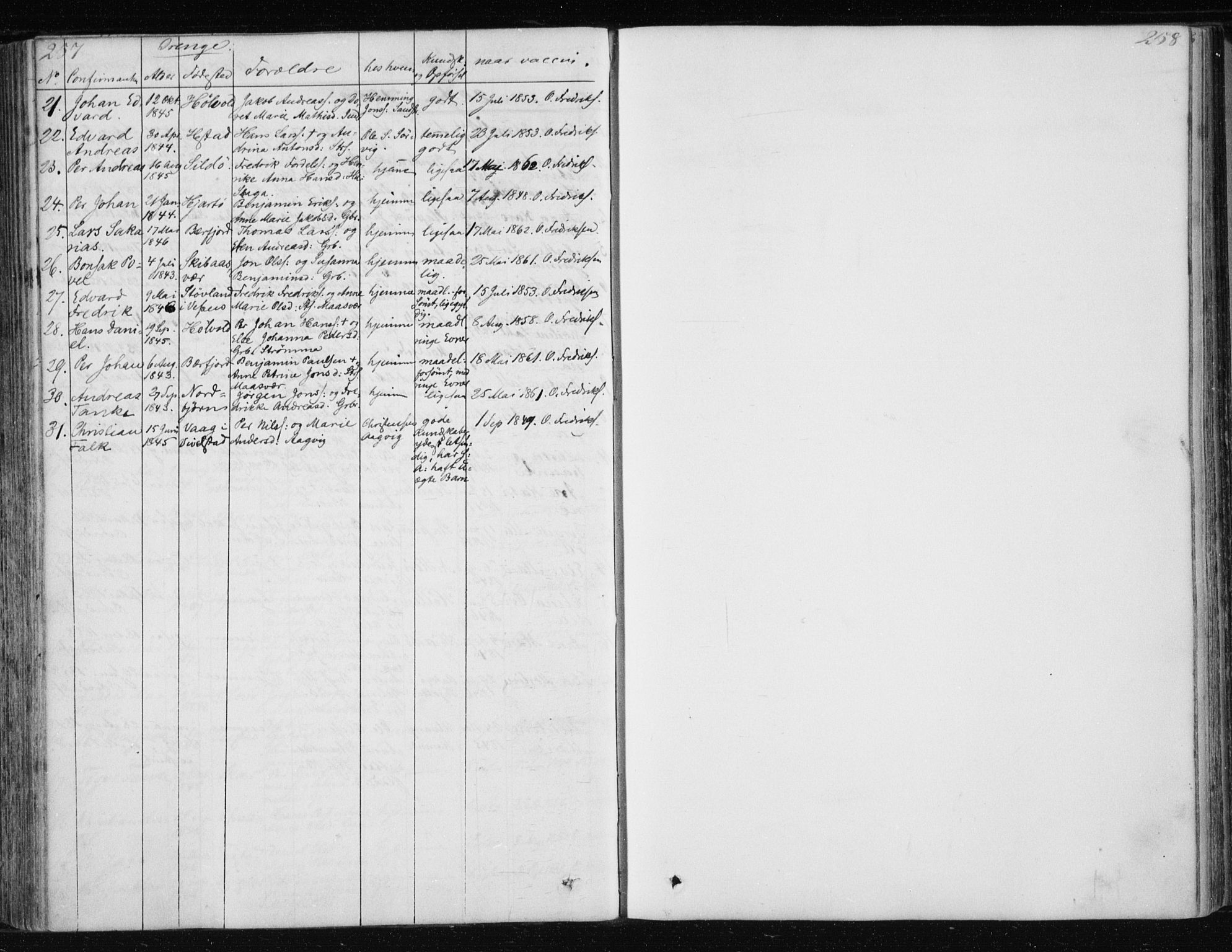 Ministerialprotokoller, klokkerbøker og fødselsregistre - Nordland, AV/SAT-A-1459/834/L0511: Parish register (copy) no. 834C02, 1848-1862, p. 257-258