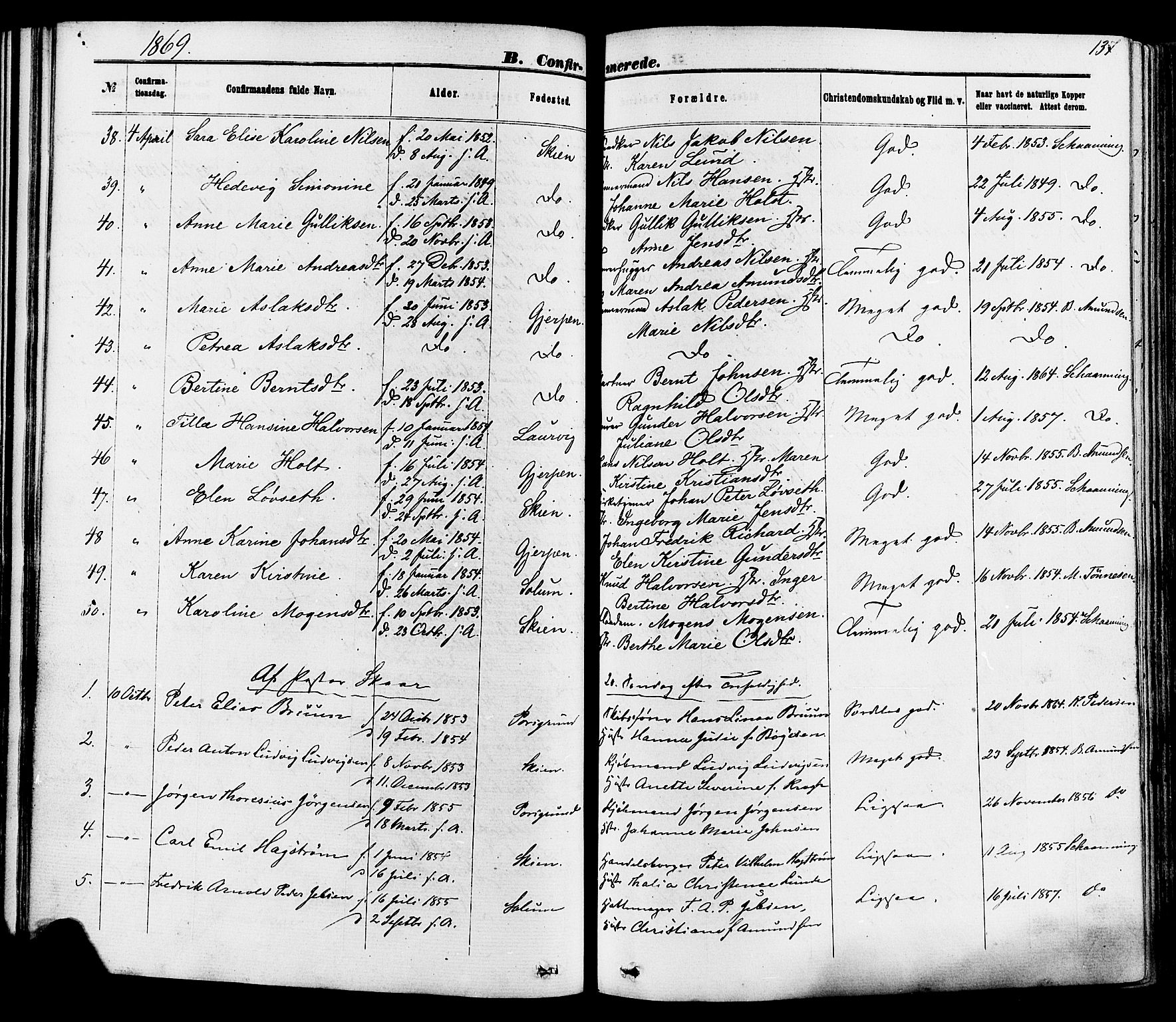 Skien kirkebøker, AV/SAKO-A-302/F/Fa/L0008: Parish register (official) no. 8, 1866-1877, p. 137