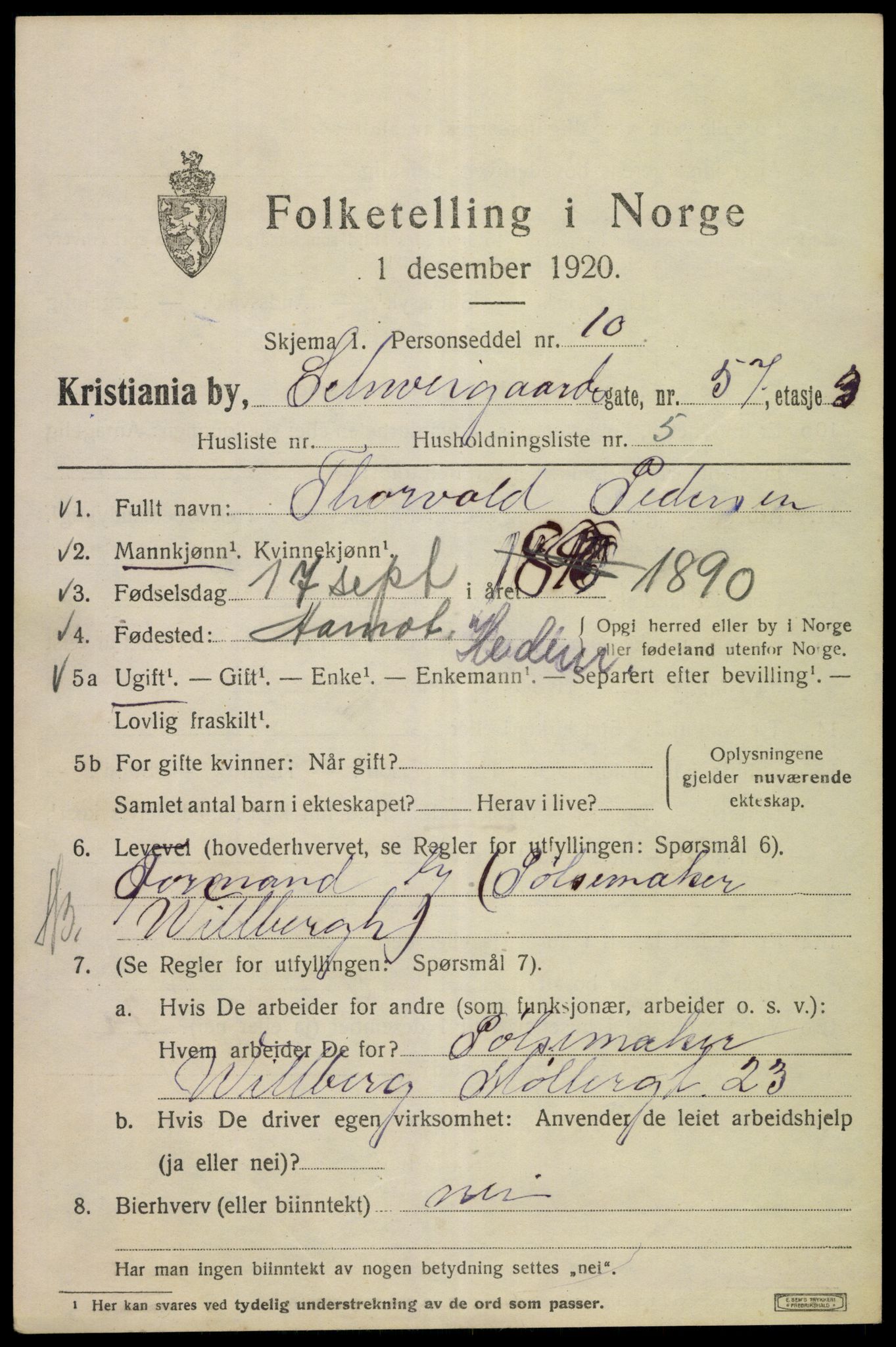 SAO, 1920 census for Kristiania, 1920, p. 494187