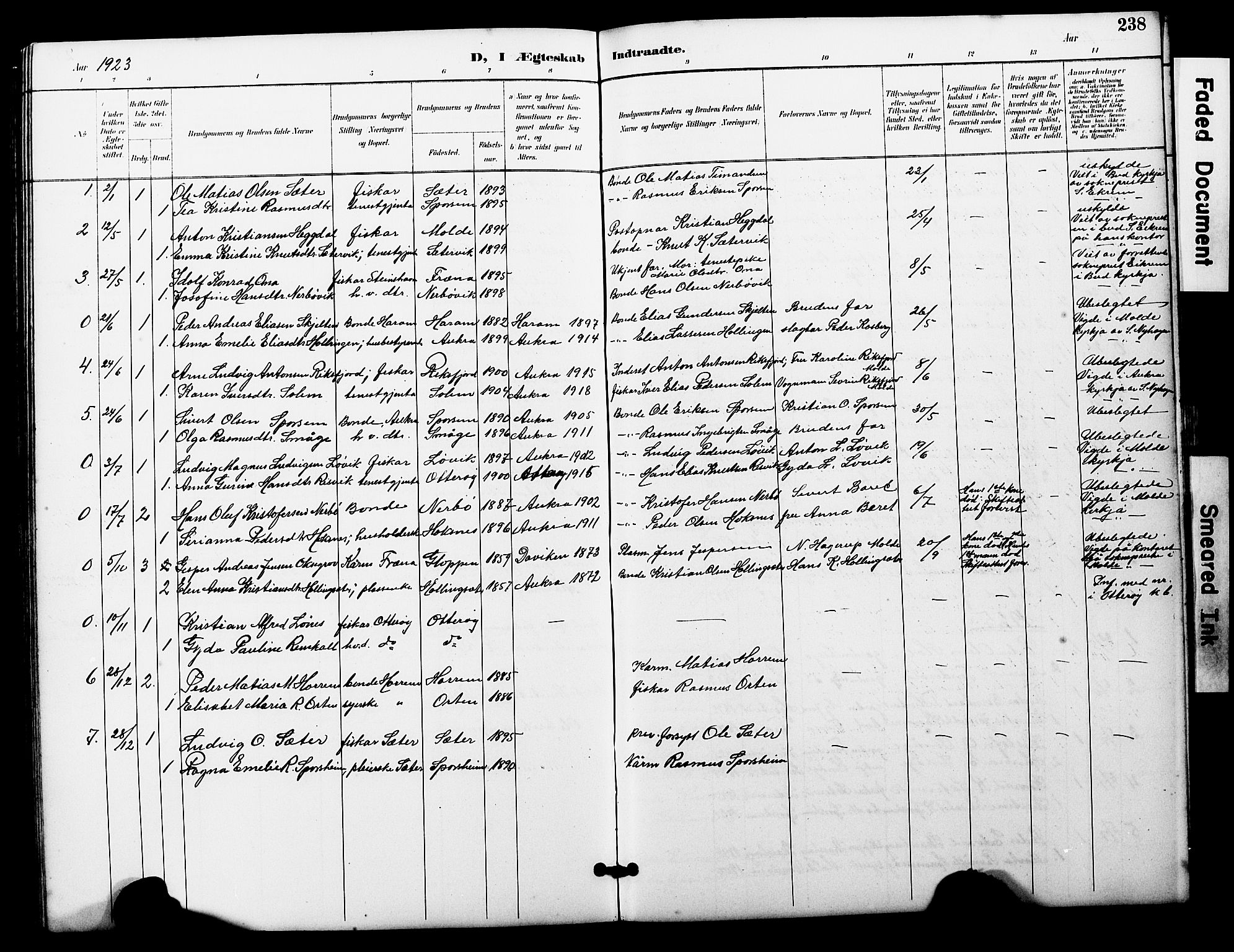 Ministerialprotokoller, klokkerbøker og fødselsregistre - Møre og Romsdal, SAT/A-1454/560/L0725: Parish register (copy) no. 560C02, 1895-1930, p. 238