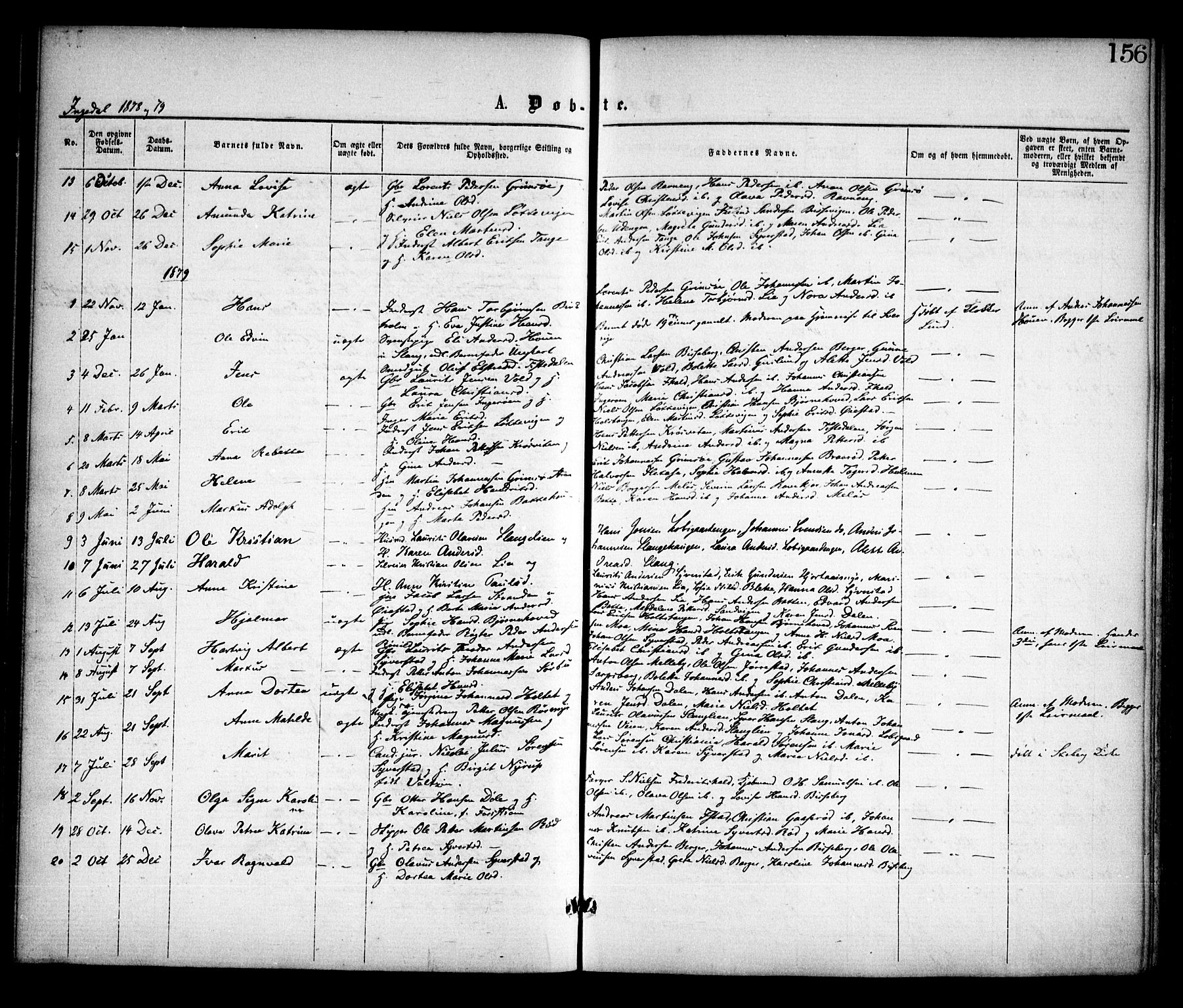 Skjeberg prestekontor Kirkebøker, AV/SAO-A-10923/F/Fa/L0008: Parish register (official) no. I 8, 1869-1885, p. 156