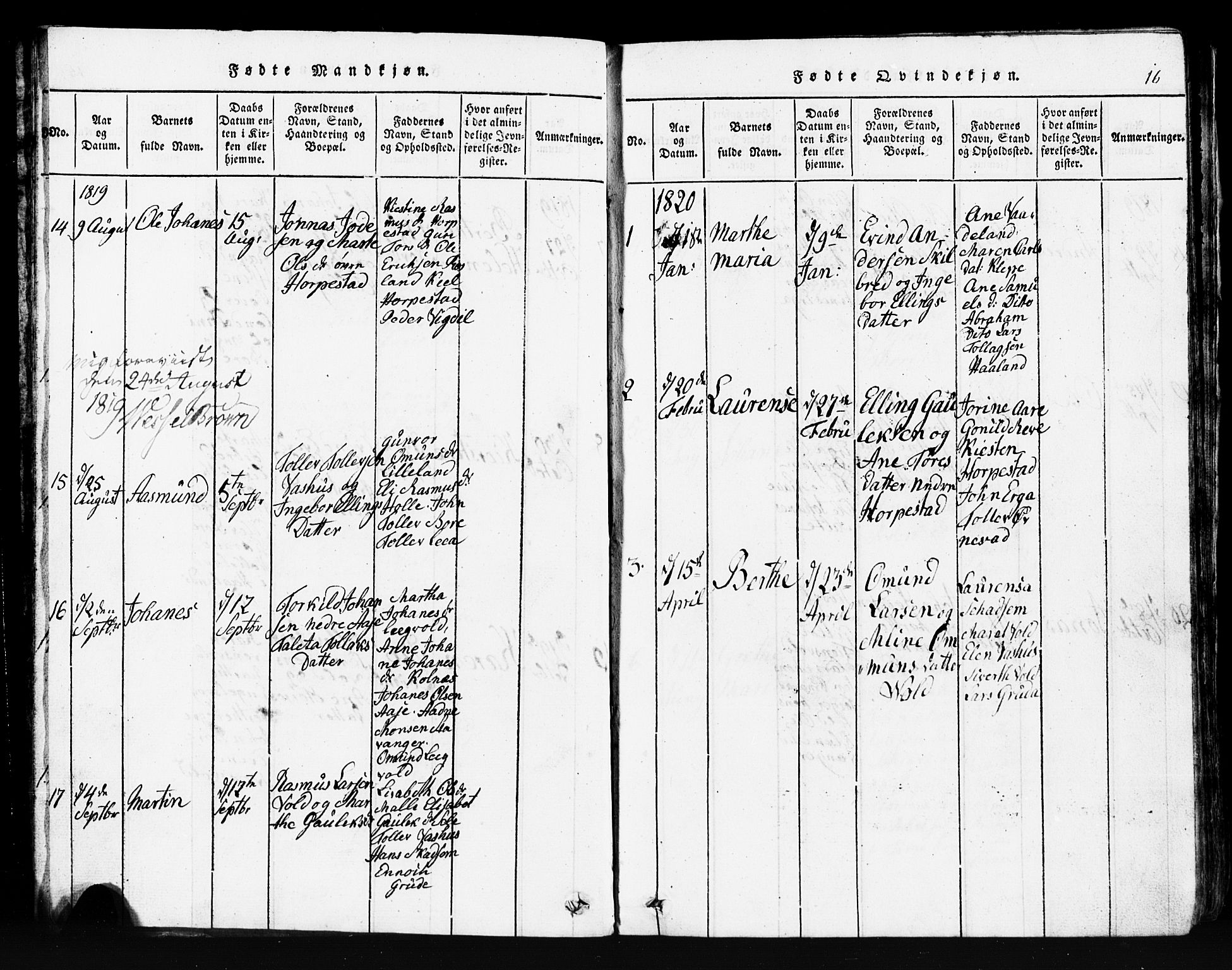 Klepp sokneprestkontor, SAST/A-101803/001/3/30BB/L0001: Parish register (copy) no.  B 1, 1816-1859, p. 16