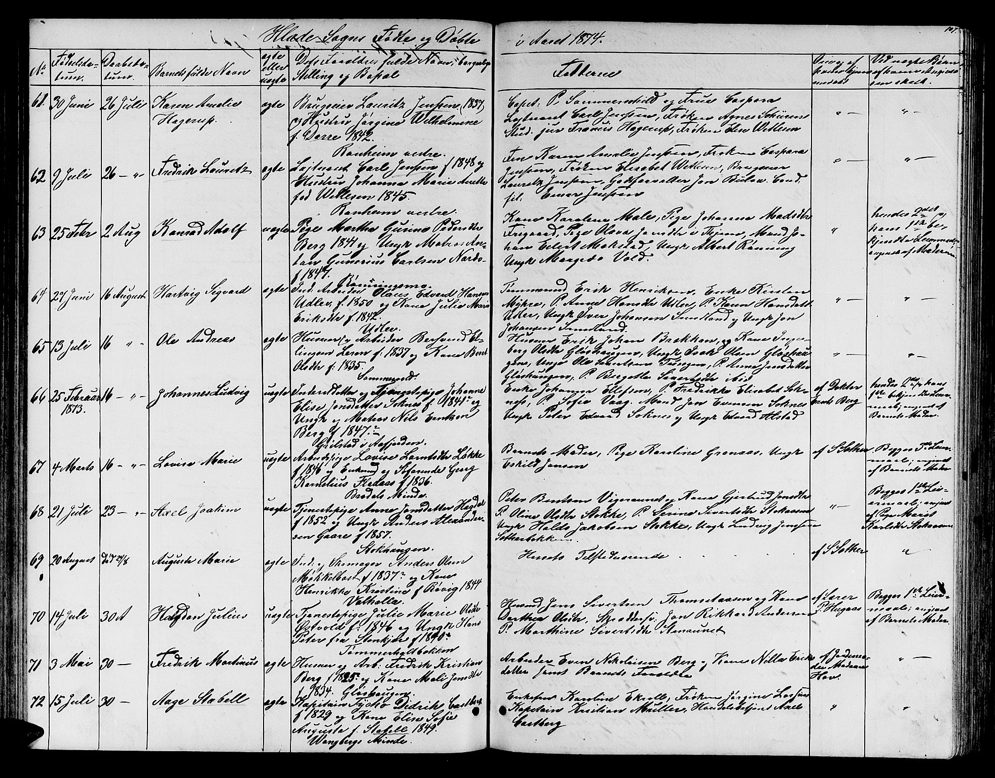 Ministerialprotokoller, klokkerbøker og fødselsregistre - Sør-Trøndelag, SAT/A-1456/606/L0311: Parish register (copy) no. 606C07, 1860-1877, p. 107