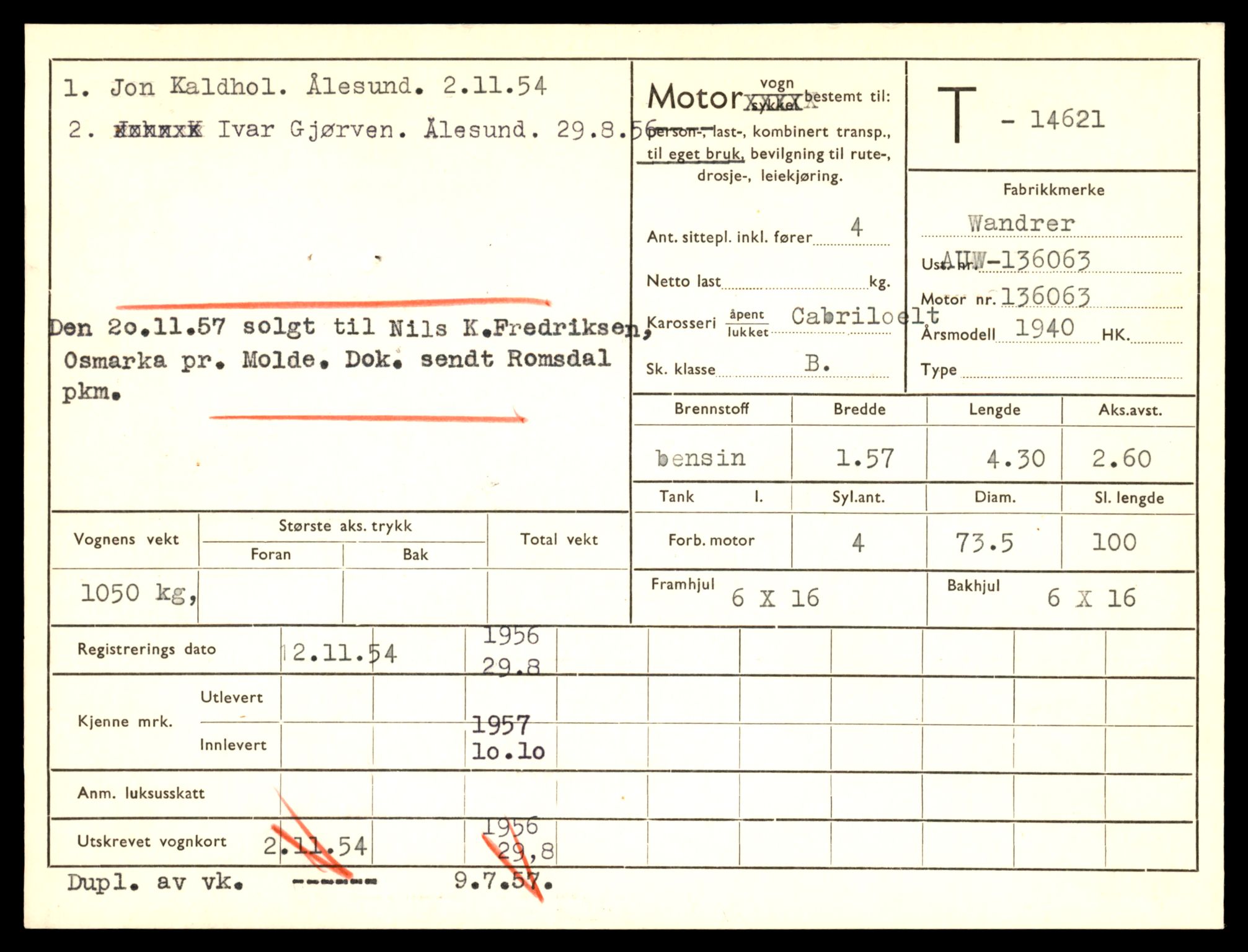 Møre og Romsdal vegkontor - Ålesund trafikkstasjon, AV/SAT-A-4099/F/Fe/L0047: Registreringskort for kjøretøy T 14580 - T 14720, 1927-1998, p. 1063