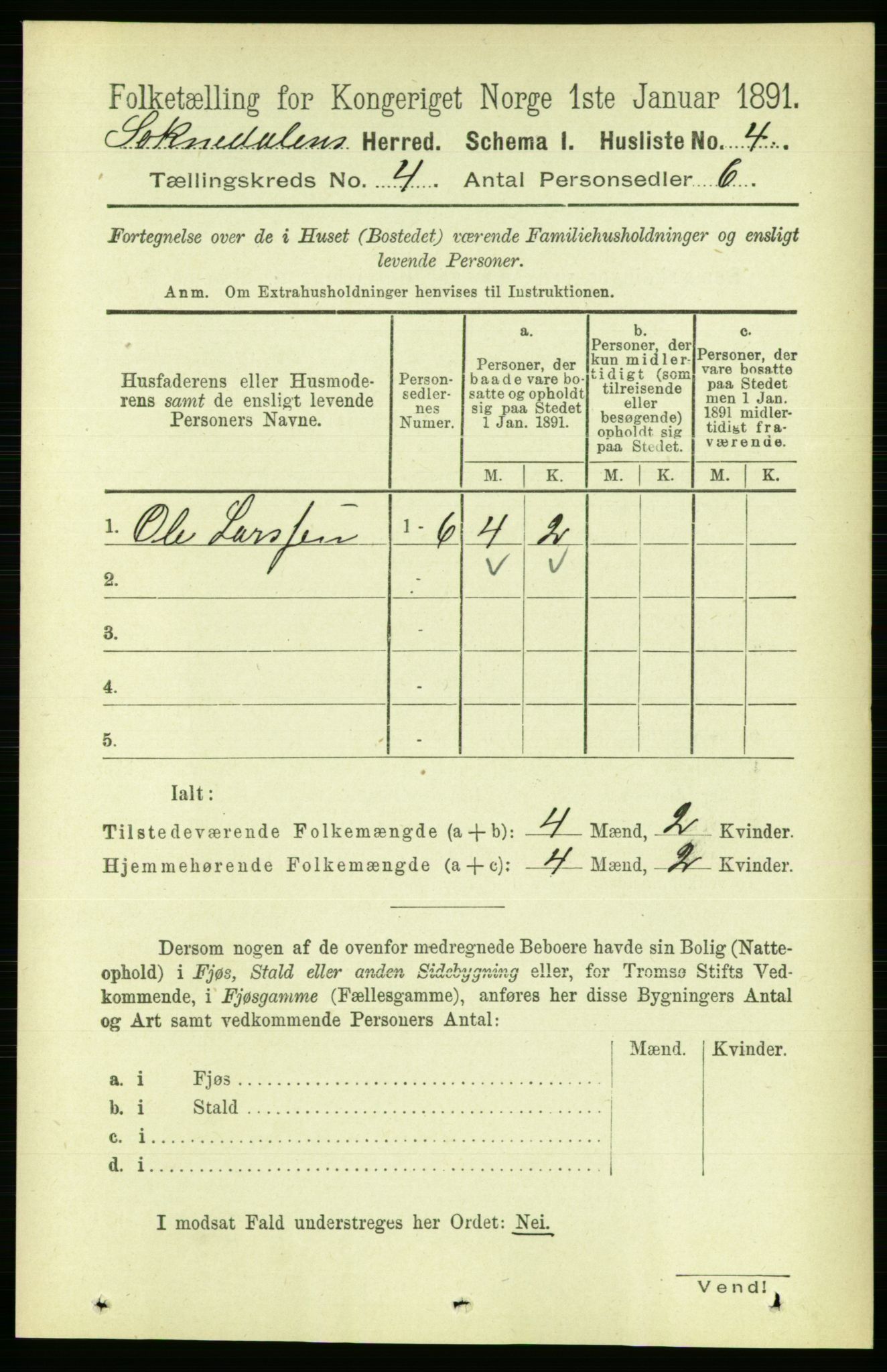 RA, 1891 census for 1649 Soknedal, 1891, p. 1529