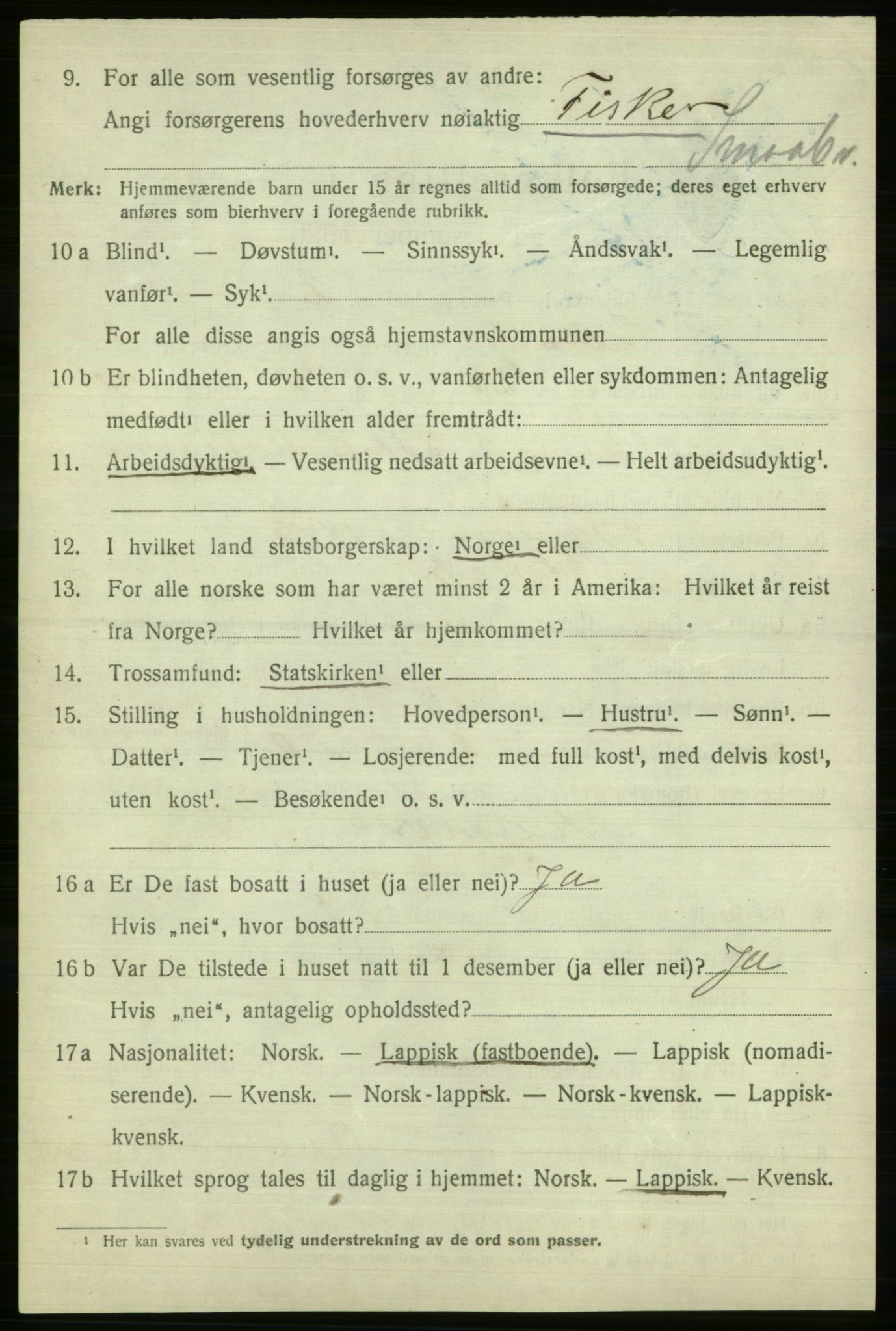 SATØ, 1920 census for Nesseby, 1920, p. 1189