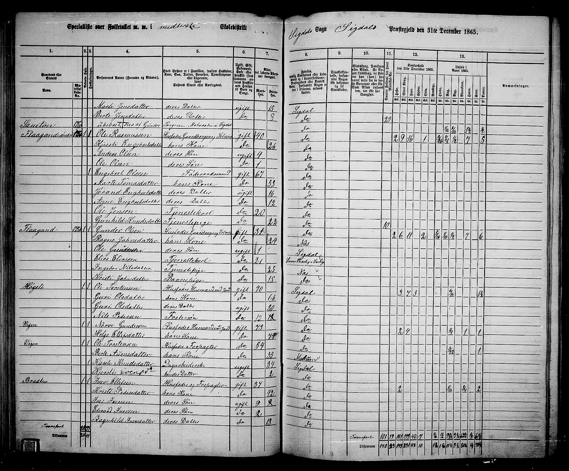 RA, 1865 census for Sigdal, 1865, p. 109