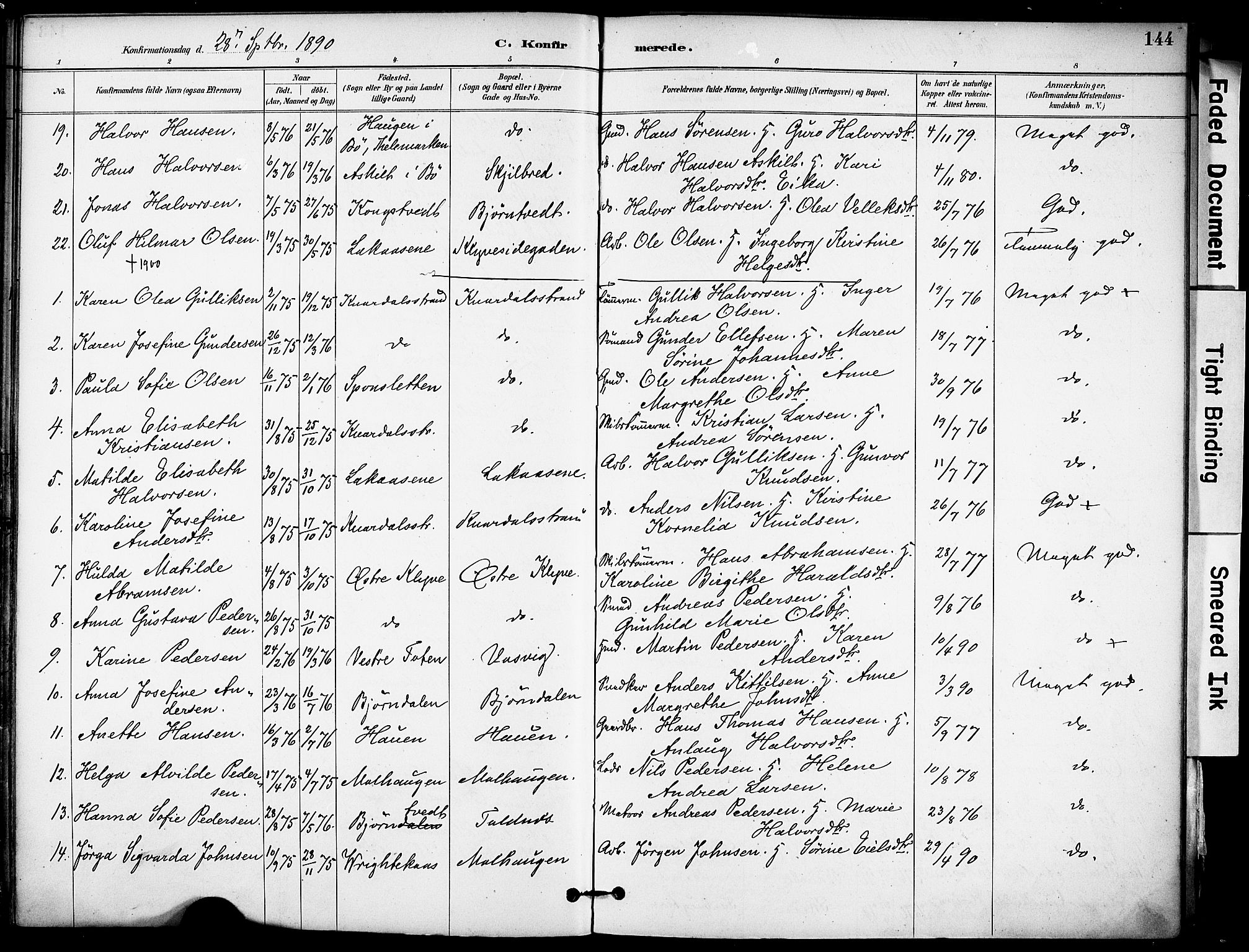 Solum kirkebøker, SAKO/A-306/F/Fa/L0010: Parish register (official) no. I 10, 1888-1898, p. 144