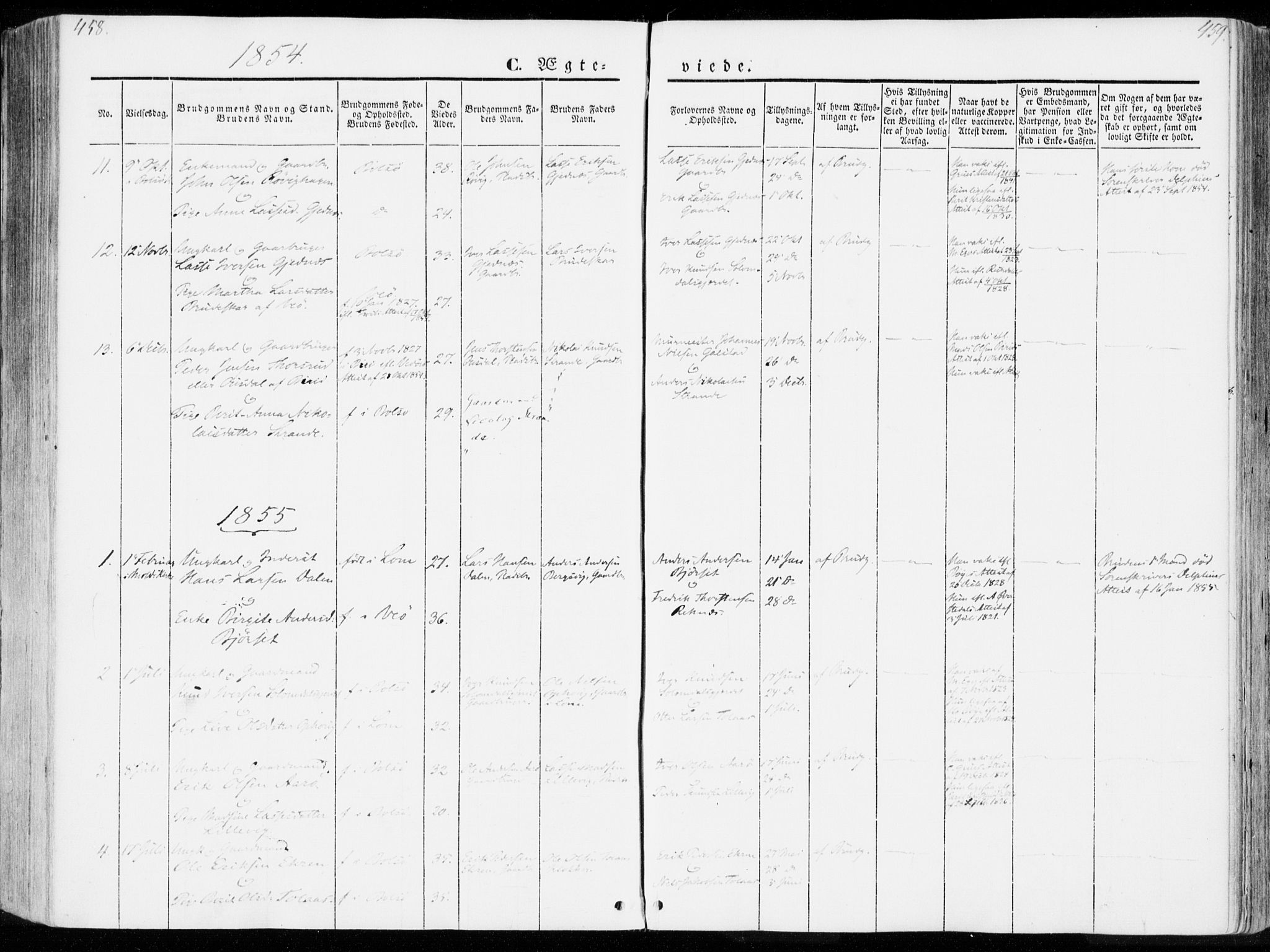 Ministerialprotokoller, klokkerbøker og fødselsregistre - Møre og Romsdal, SAT/A-1454/555/L0653: Parish register (official) no. 555A04, 1843-1869, p. 458-459