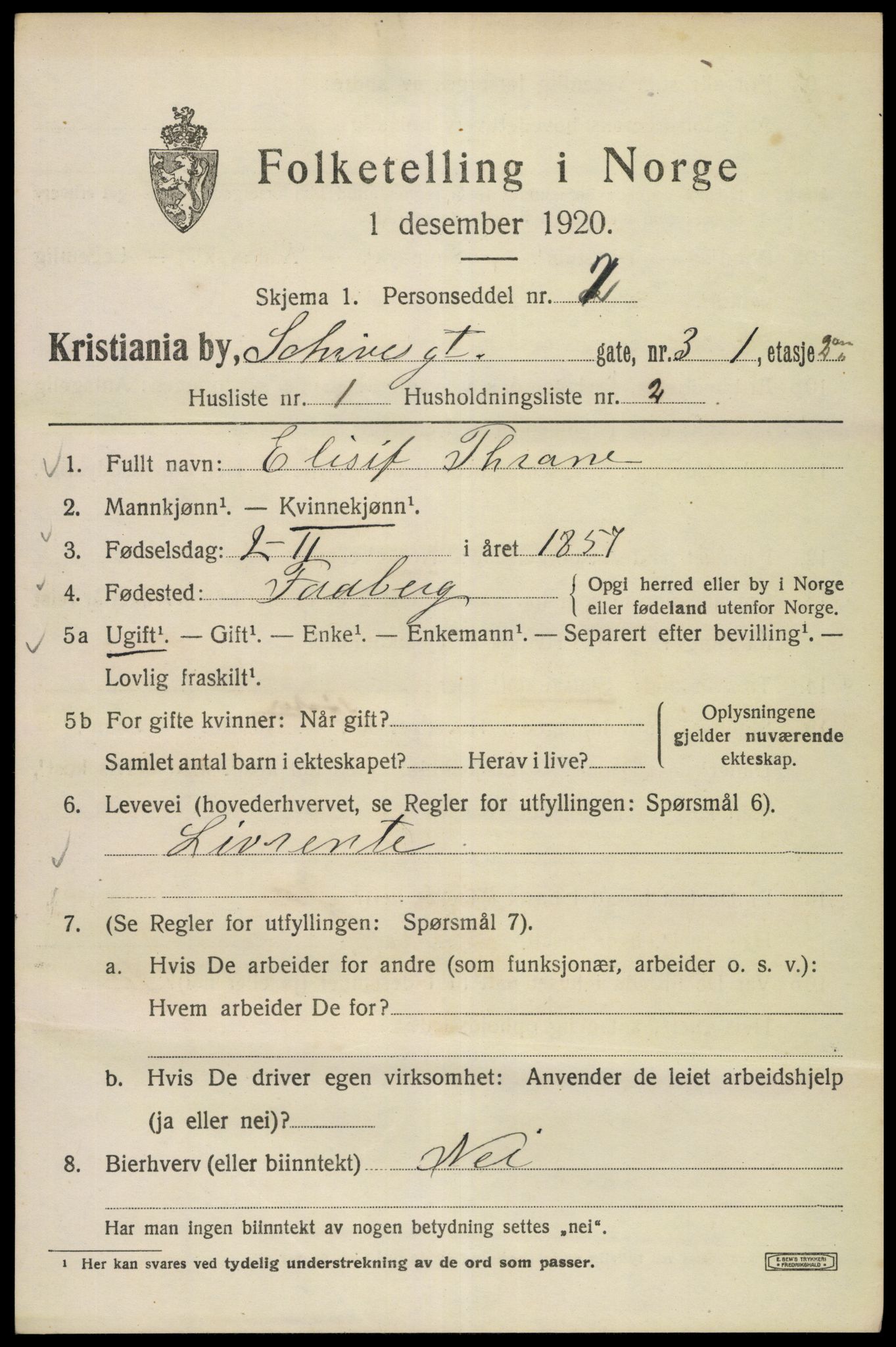 SAO, 1920 census for Kristiania, 1920, p. 487219