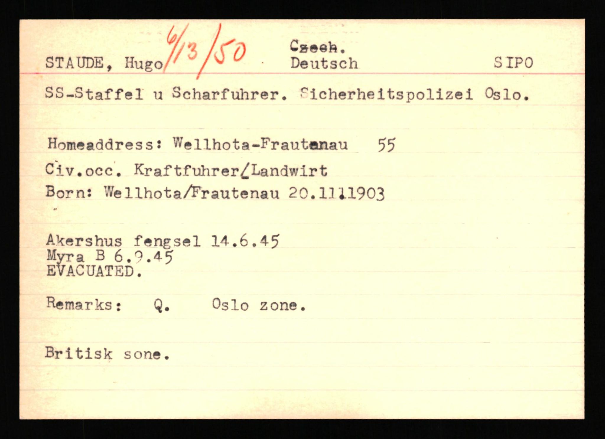 Forsvaret, Forsvarets overkommando II, RA/RAFA-3915/D/Db/L0041: CI Questionaires.  Diverse nasjonaliteter., 1945-1946, p. 524