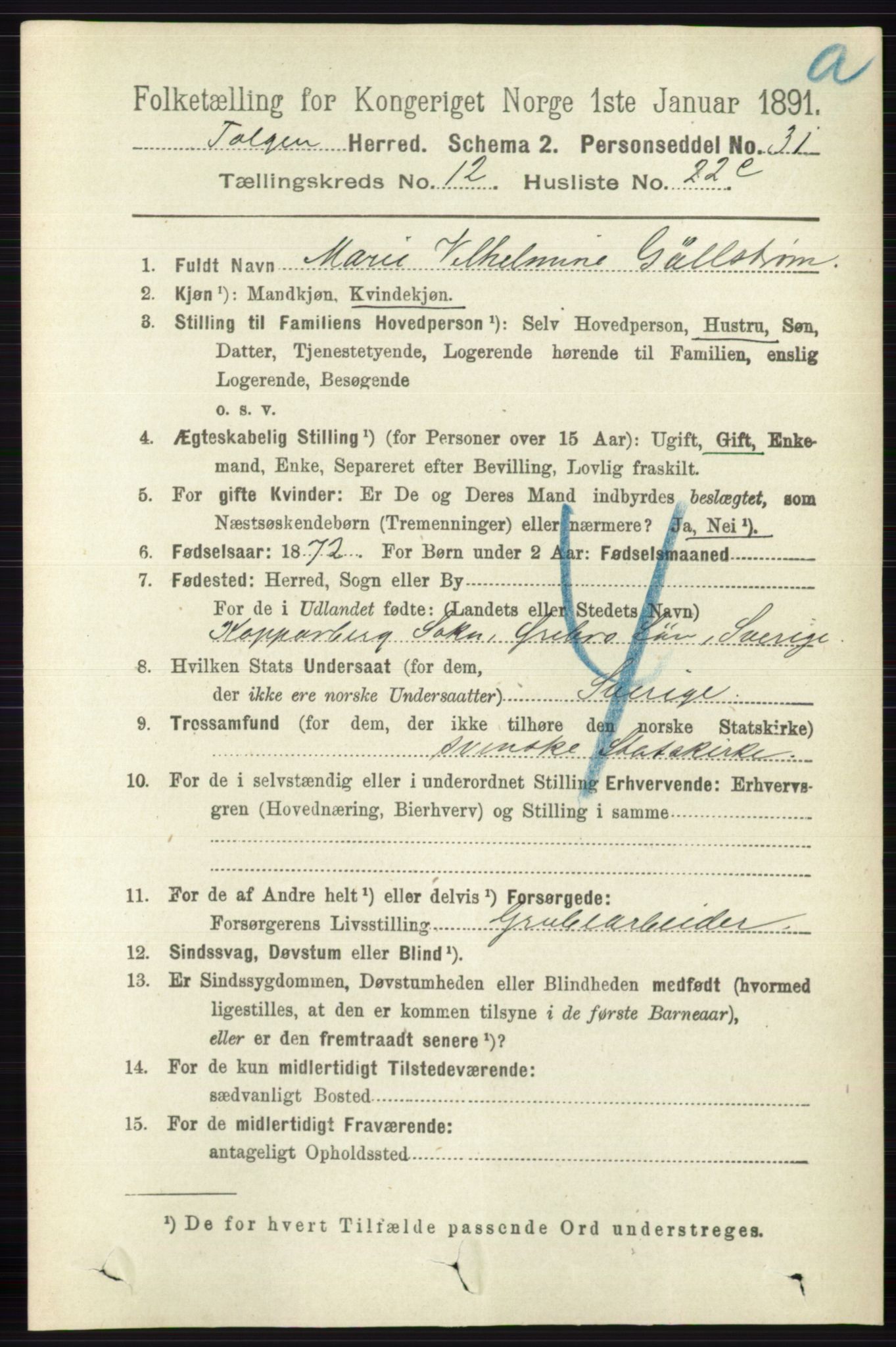 RA, 1891 census for 0436 Tolga, 1891, p. 3838