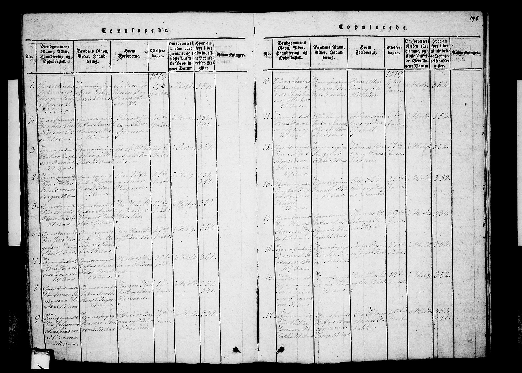 Holla kirkebøker, AV/SAKO-A-272/G/Ga/L0001: Parish register (copy) no. I 1, 1814-1830, p. 198