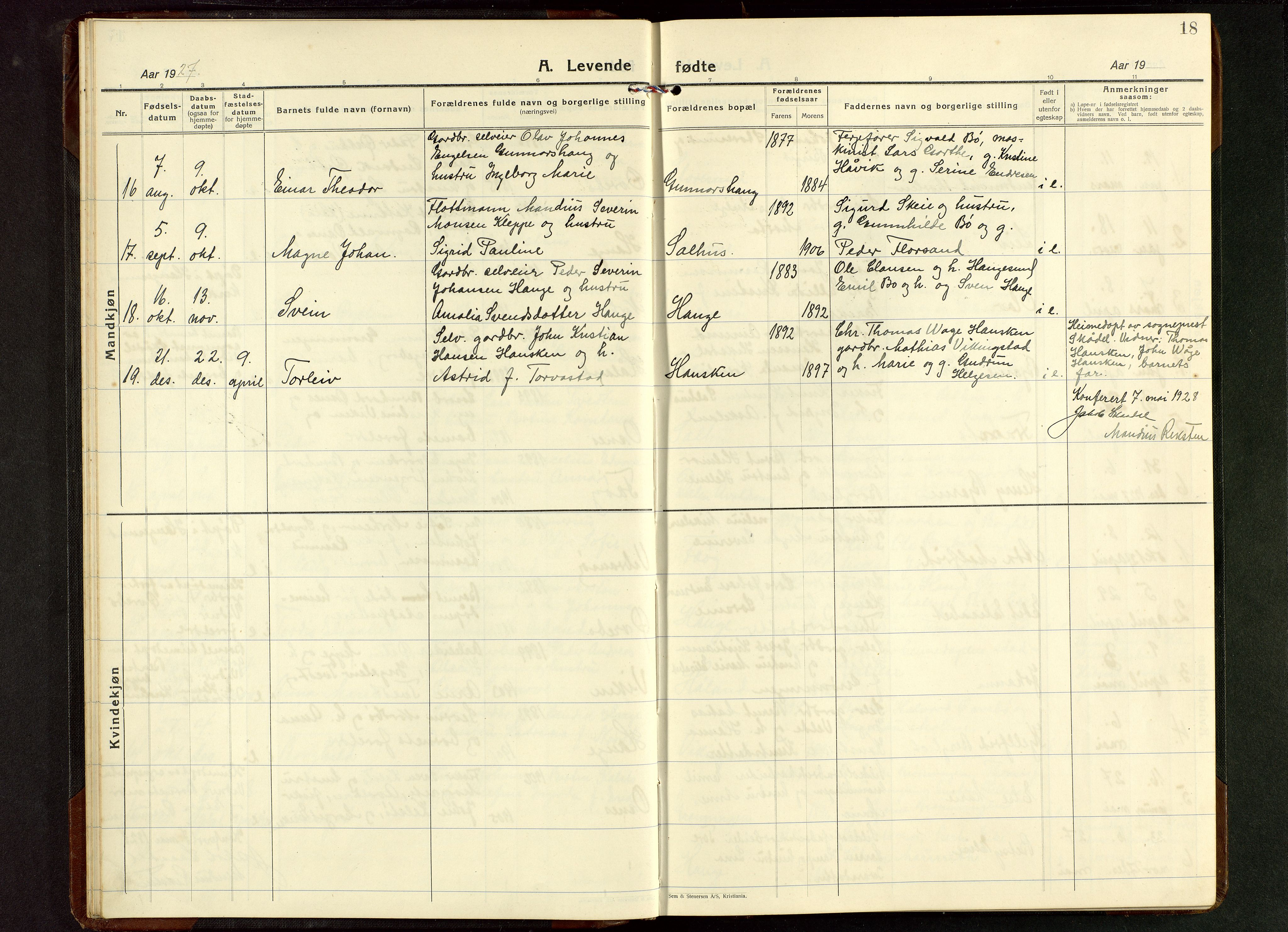 Torvastad sokneprestkontor, AV/SAST-A -101857/H/Ha/Hab/L0009: Parish register (copy) no. B 9, 1924-1949, p. 18