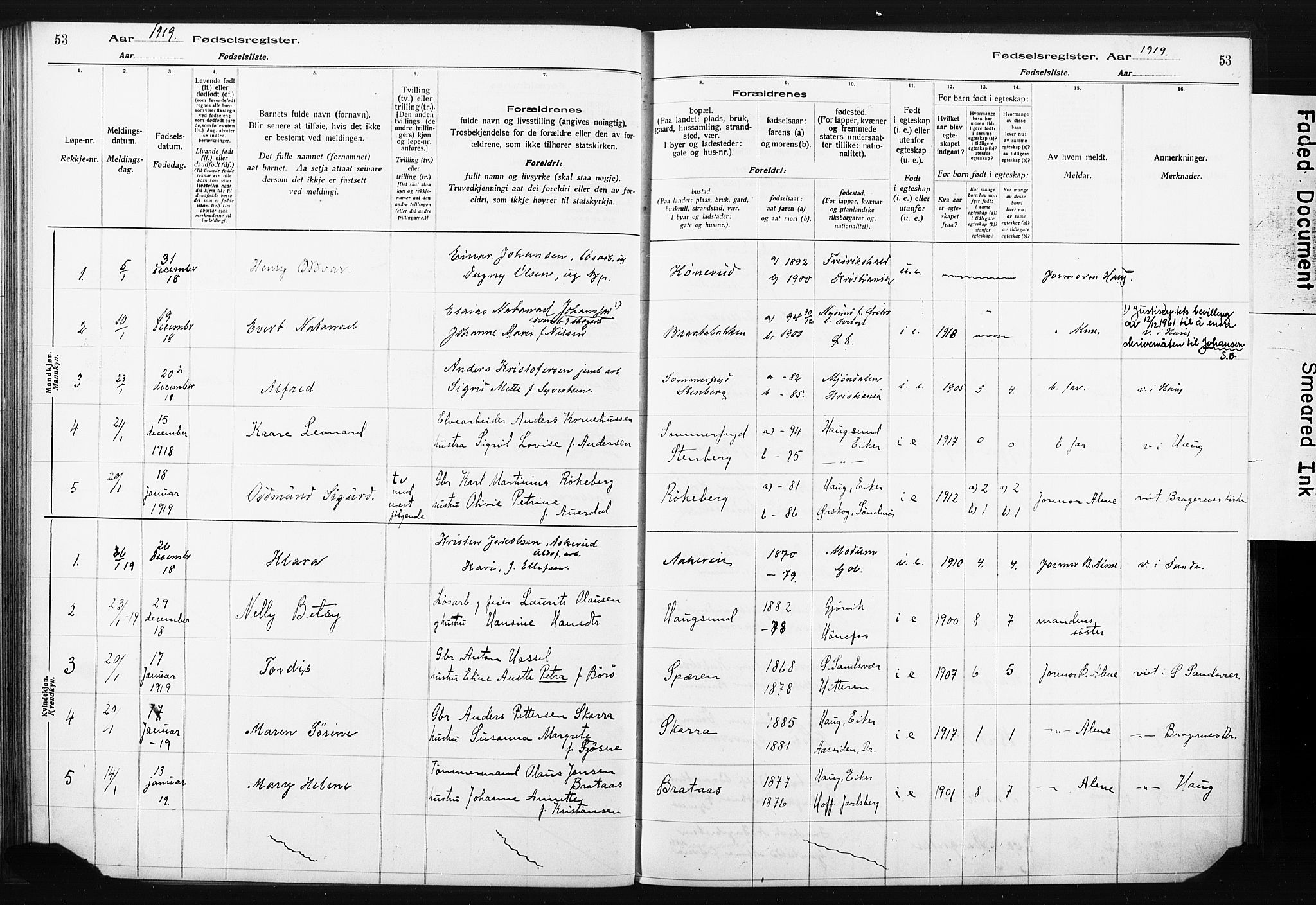 Eiker kirkebøker, AV/SAKO-A-4/J/Ja/L0001: Birth register no. I 1, 1916-1927, p. 53