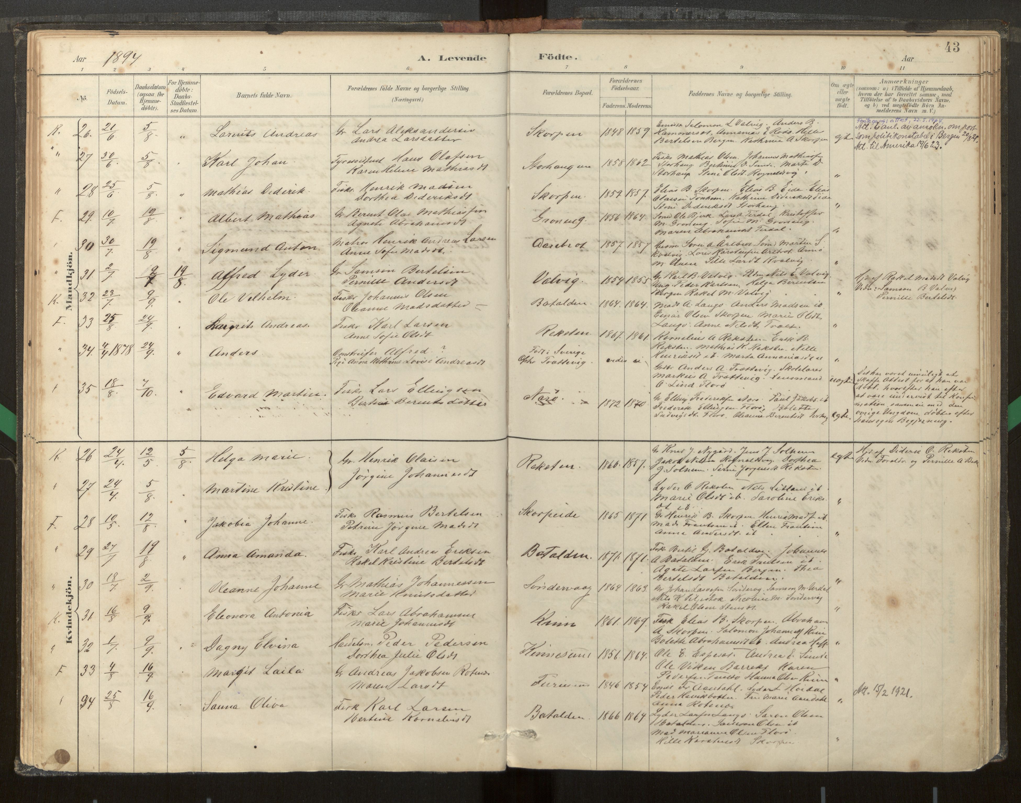 Kinn sokneprestembete, AV/SAB-A-80801/H/Haa/Haab/L0001: Parish register (official) no. B 1, 1886-1921, p. 43