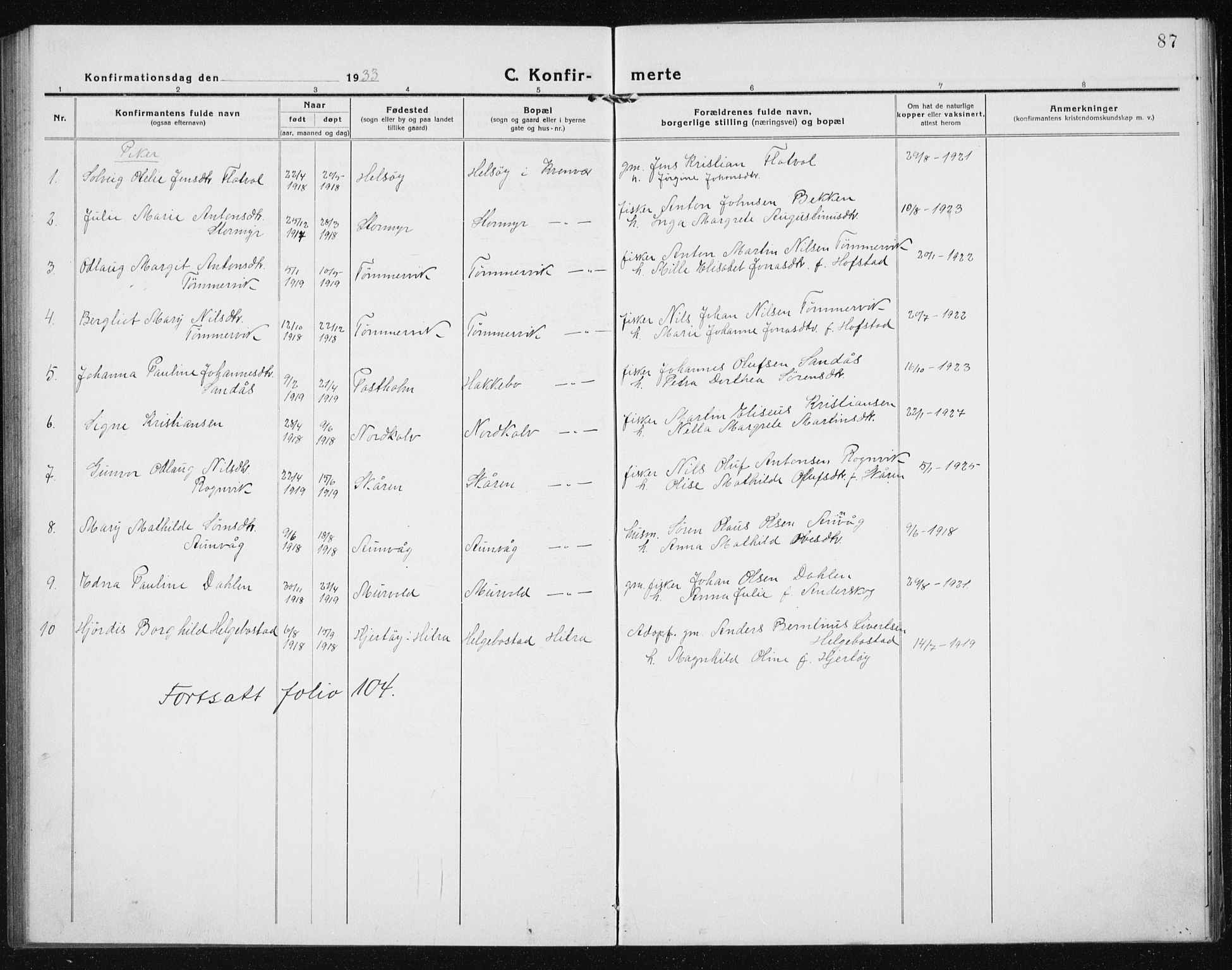 Ministerialprotokoller, klokkerbøker og fødselsregistre - Sør-Trøndelag, SAT/A-1456/635/L0554: Parish register (copy) no. 635C02, 1919-1942, p. 87