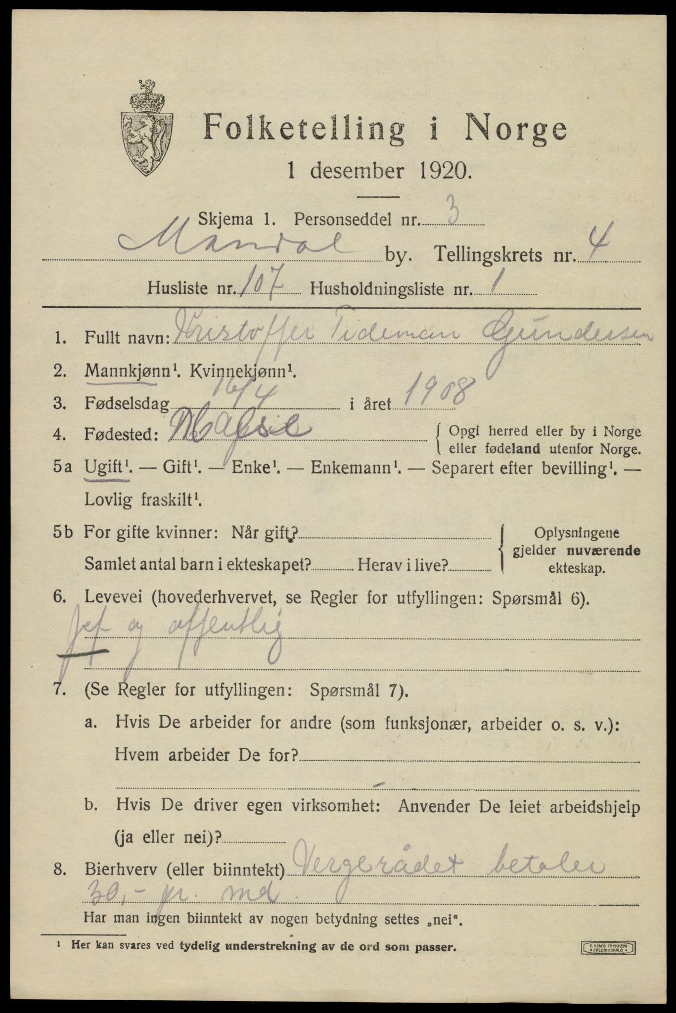 SAK, 1920 census for Mandal, 1920, p. 8173