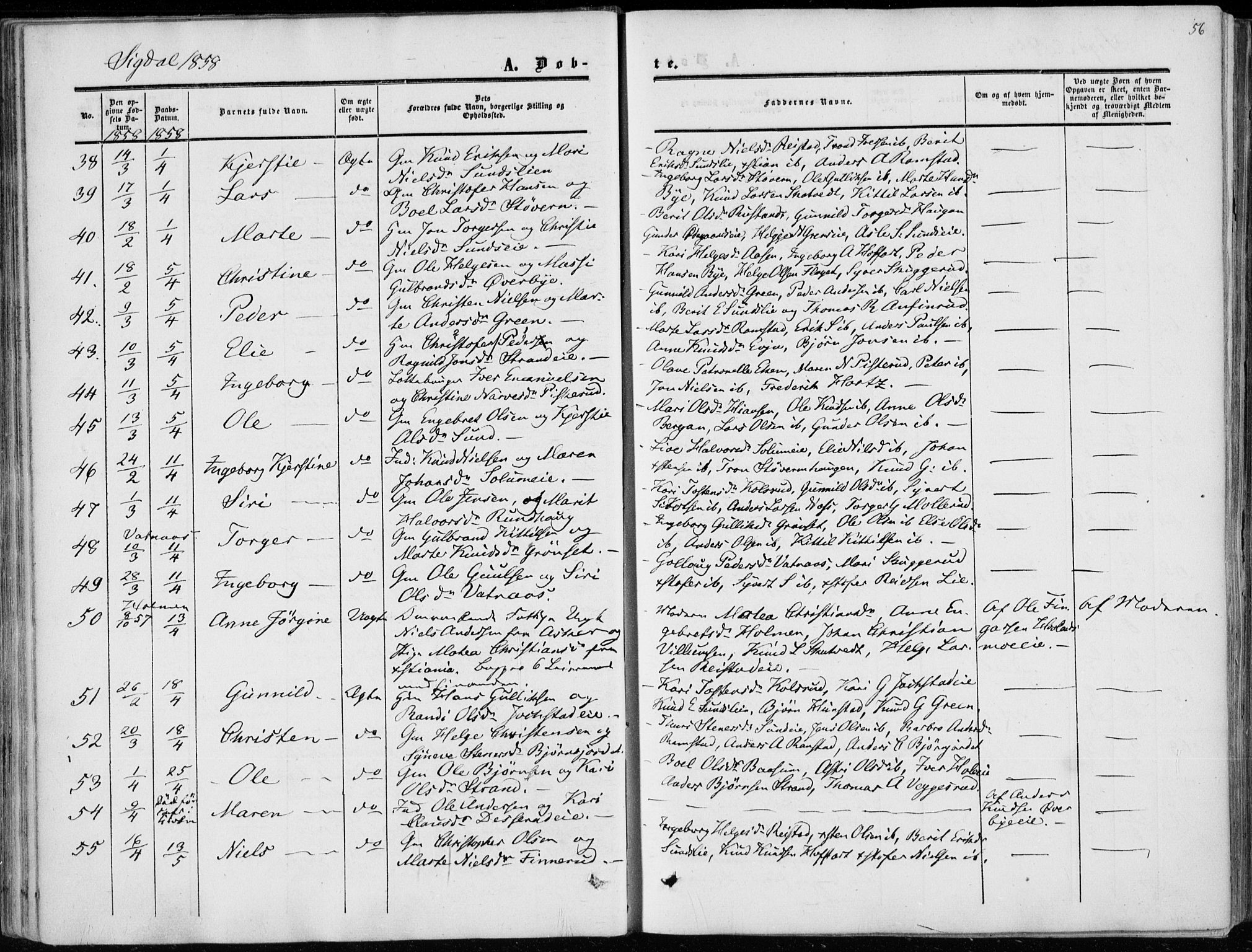 Sigdal kirkebøker, AV/SAKO-A-245/F/Fa/L0008: Parish register (official) no. I 8, 1850-1859, p. 56