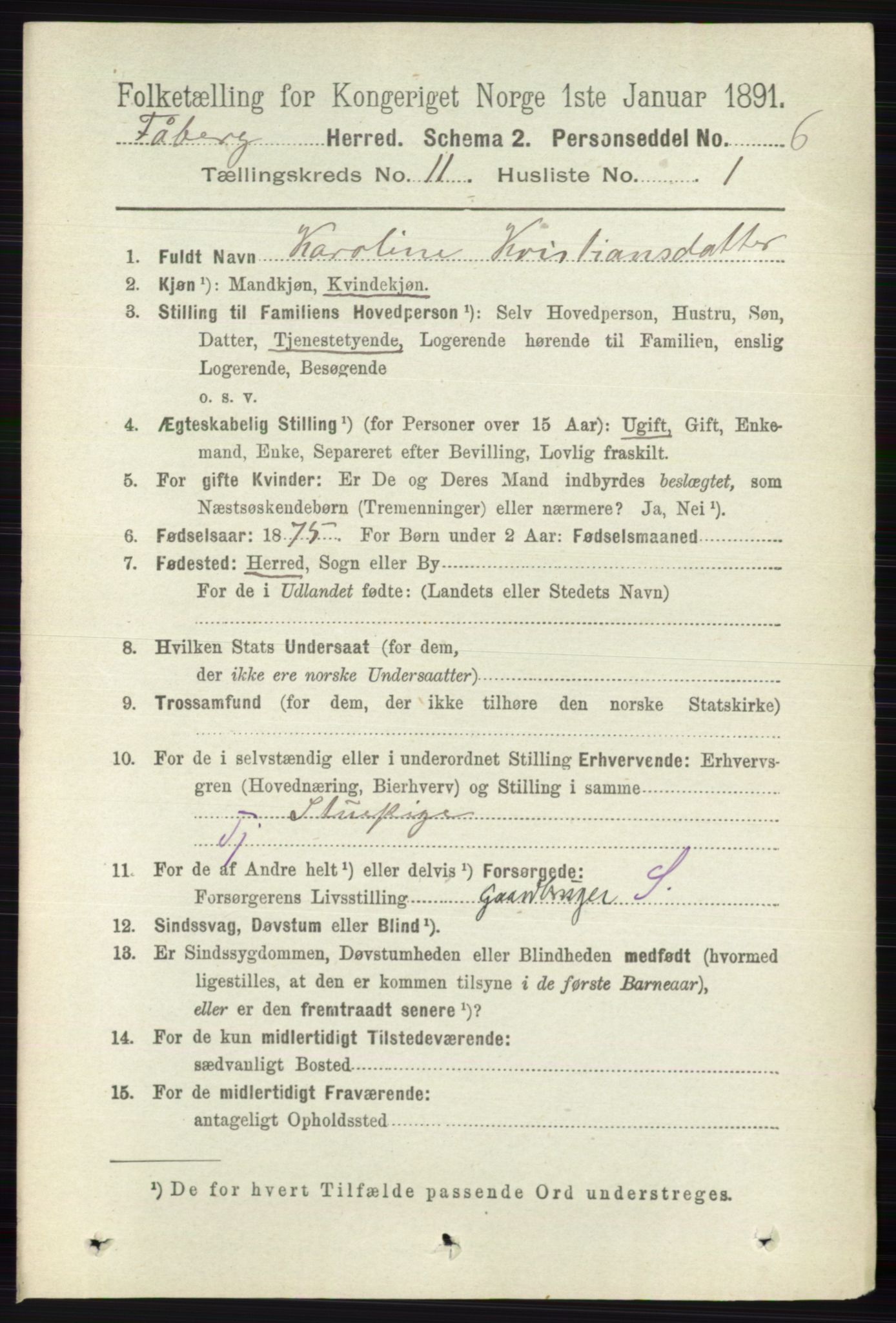 RA, 1891 census for 0524 Fåberg, 1891, p. 4497