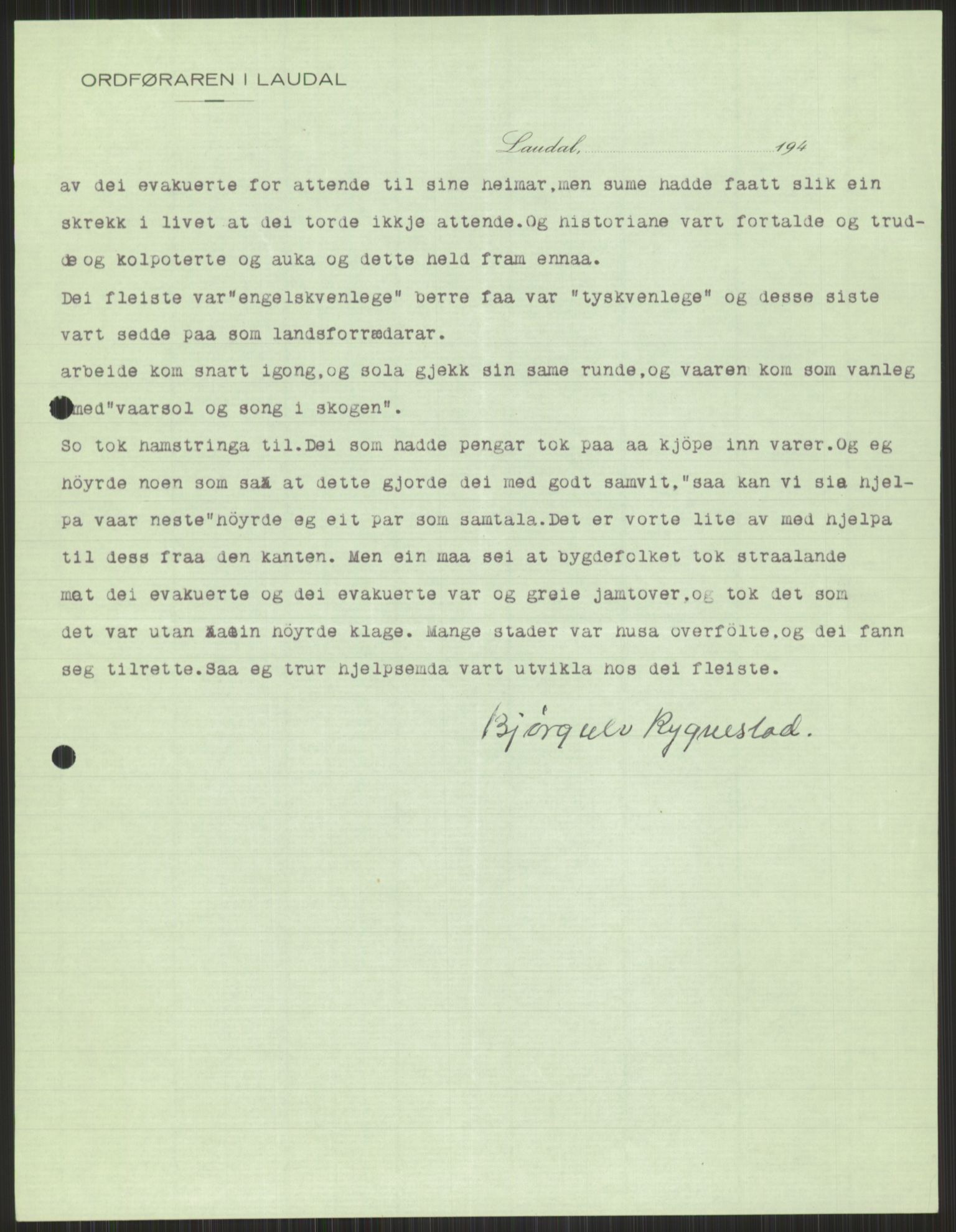 Forsvaret, Forsvarets krigshistoriske avdeling, AV/RA-RAFA-2017/Y/Ya/L0014: II-C-11-31 - Fylkesmenn.  Rapporter om krigsbegivenhetene 1940., 1940, p. 873