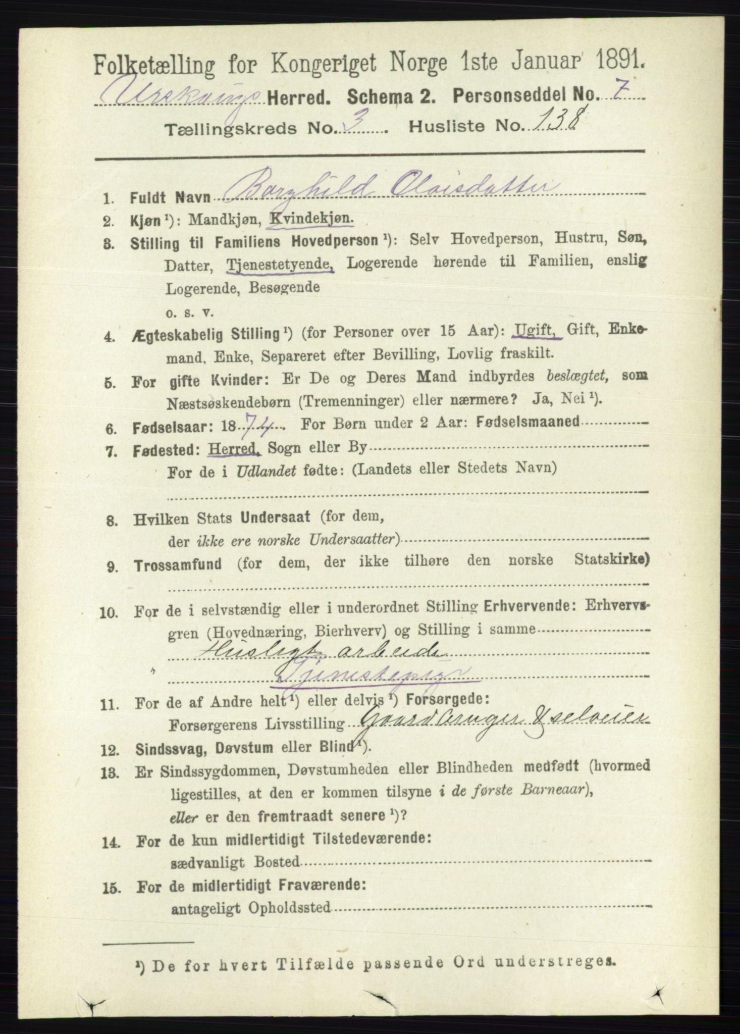 RA, 1891 census for 0224 Aurskog, 1891, p. 1393