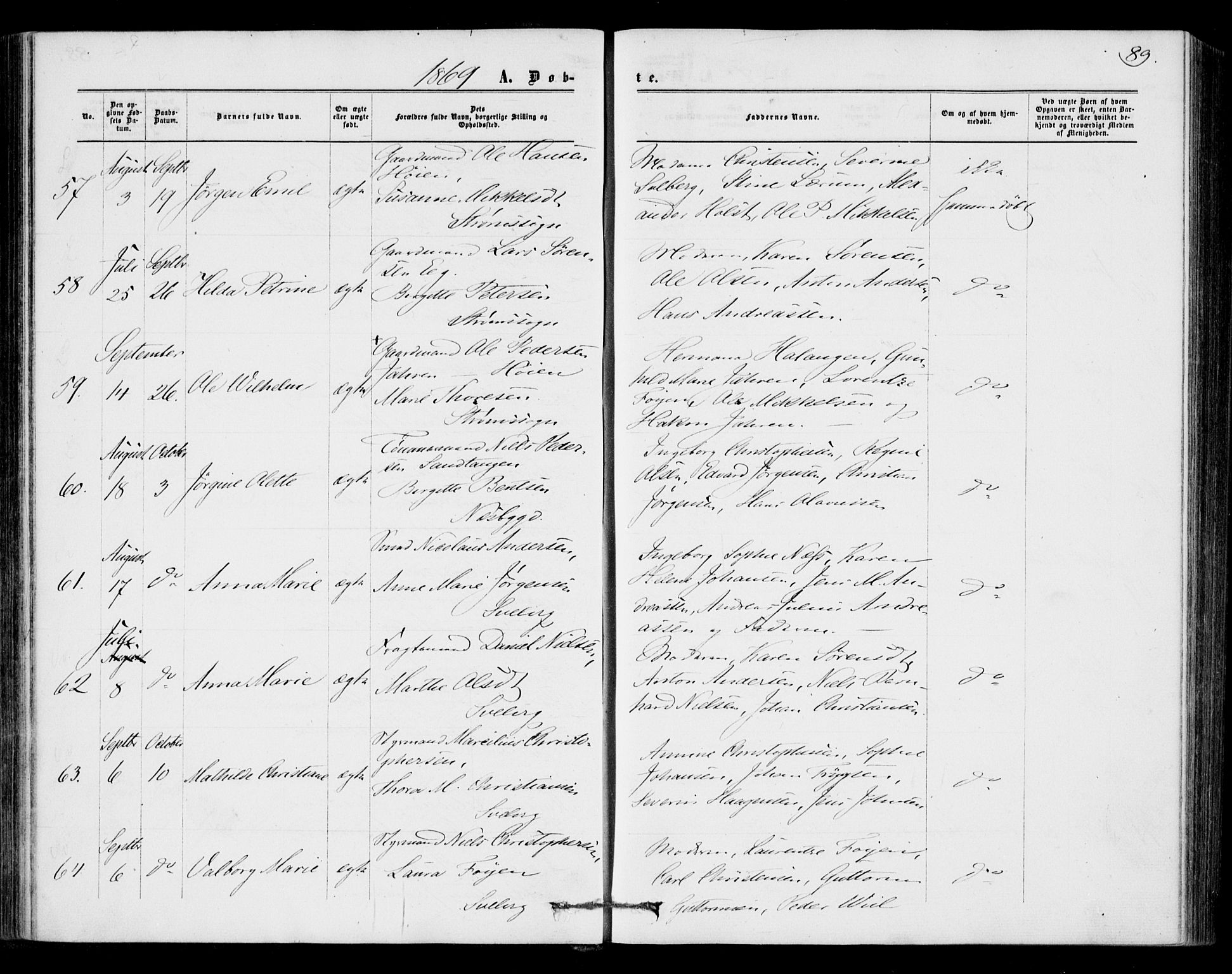 Strømm kirkebøker, AV/SAKO-A-322/F/Fa/L0001: Parish register (official) no. I 1, 1861-1869, p. 89