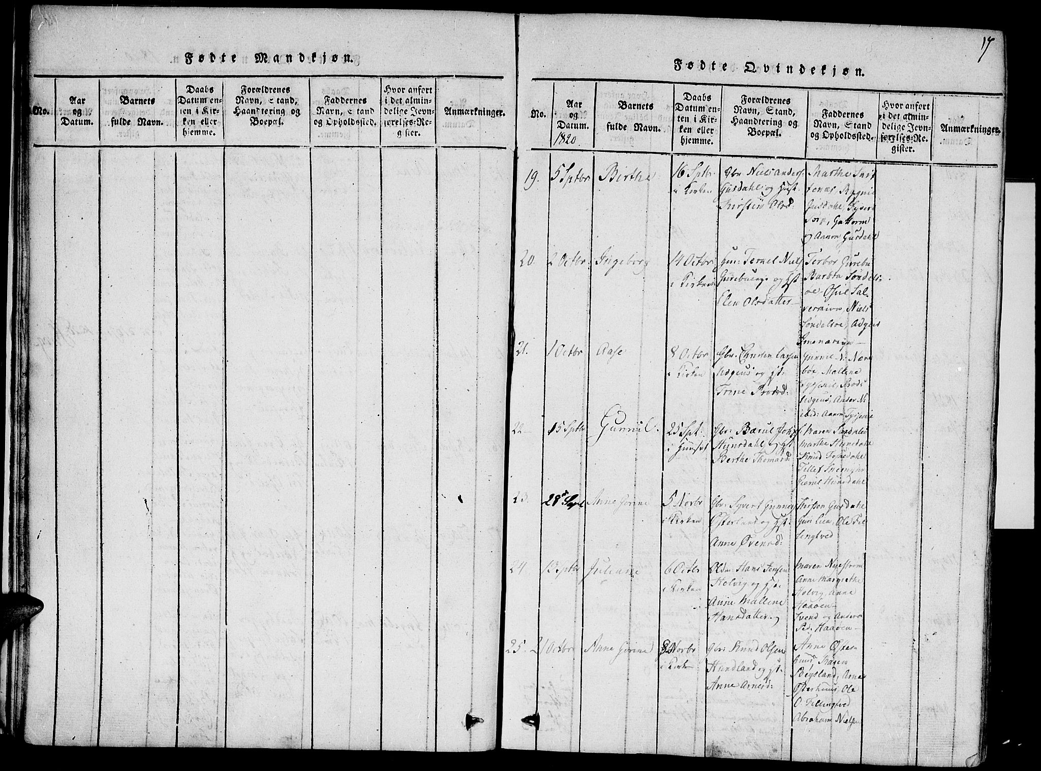Hommedal sokneprestkontor, SAK/1111-0023/F/Fa/Fab/L0003: Parish register (official) no. A 3, 1815-1848, p. 17