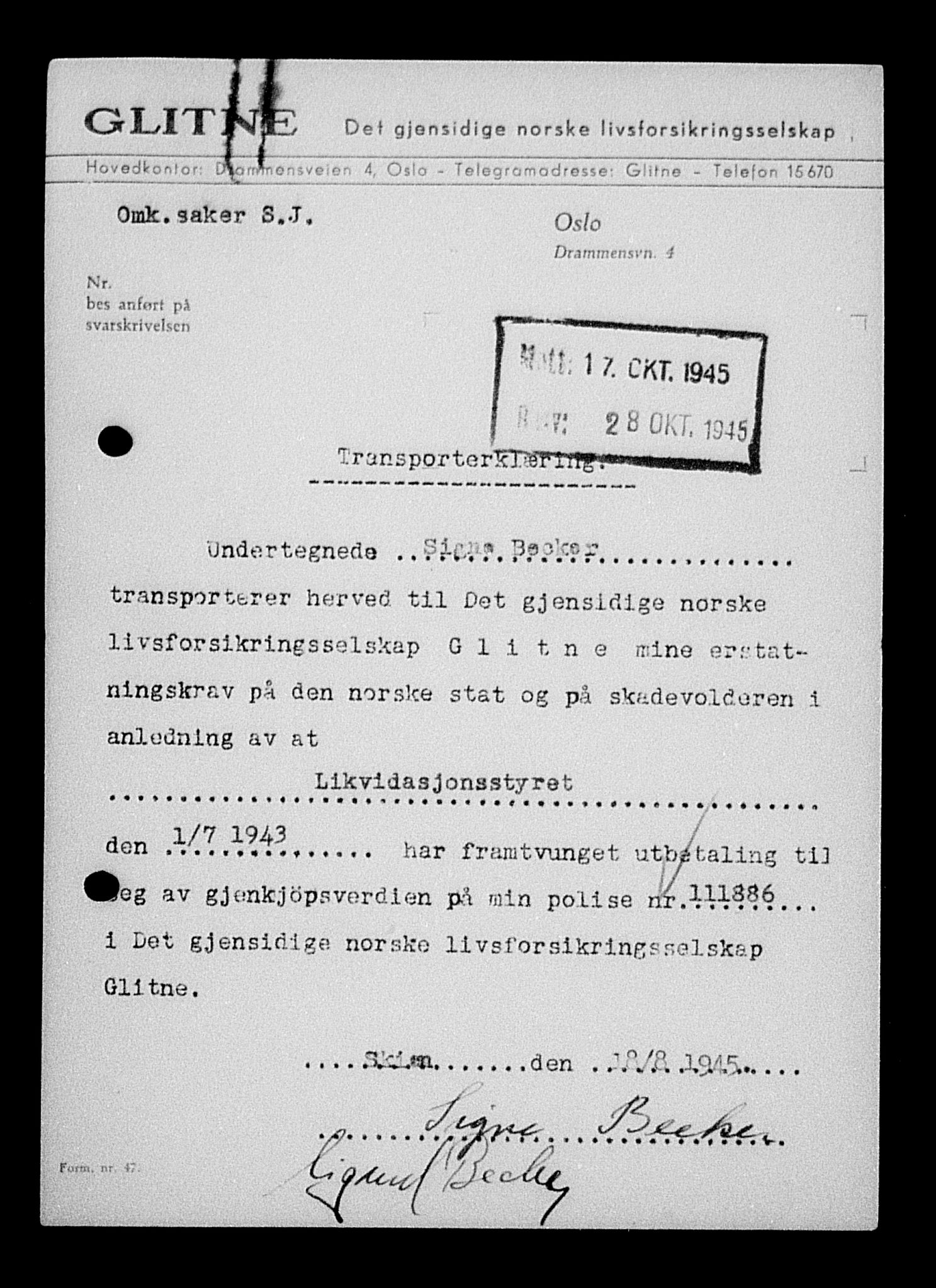 Justisdepartementet, Tilbakeføringskontoret for inndratte formuer, AV/RA-S-1564/H/Hc/Hcd/L0989: --, 1945-1947, p. 431