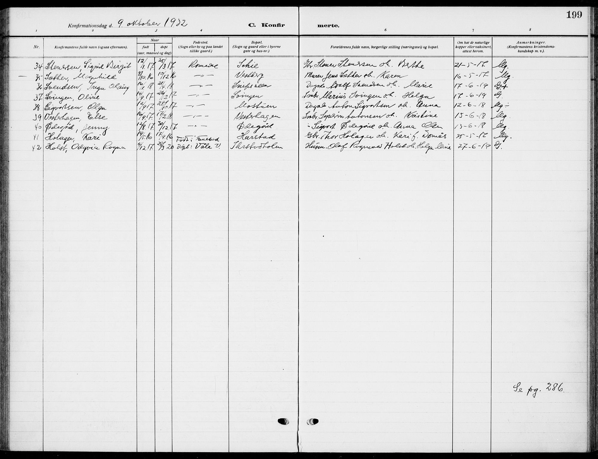 Romedal prestekontor, AV/SAH-PREST-004/K/L0012: Parish register (official) no. 12, 1913-1935, p. 199