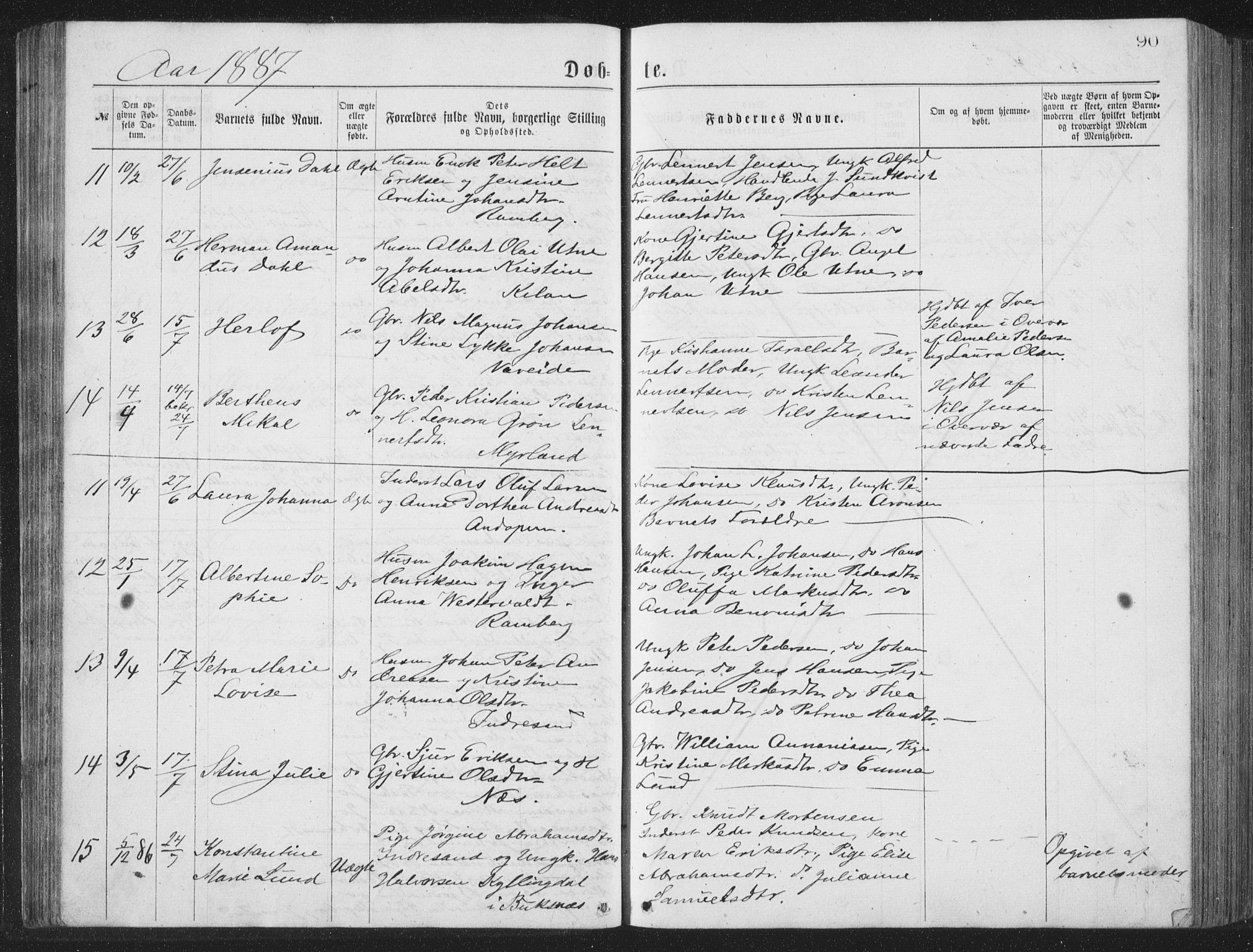 Ministerialprotokoller, klokkerbøker og fødselsregistre - Nordland, AV/SAT-A-1459/885/L1213: Parish register (copy) no. 885C02, 1874-1892, p. 90