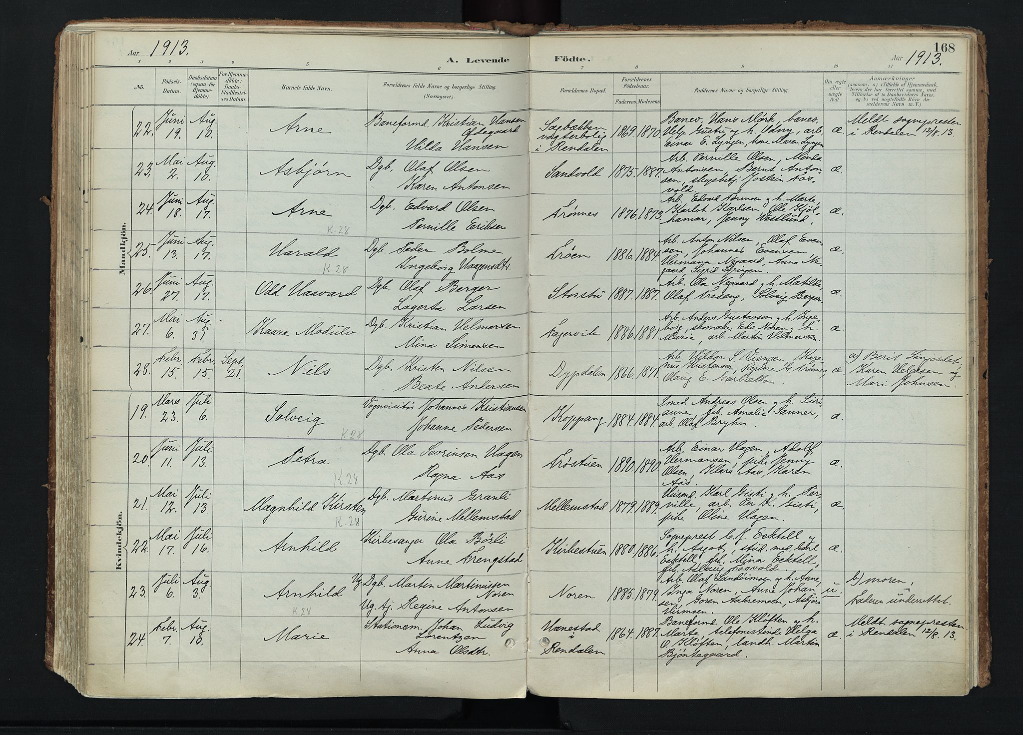 Stor-Elvdal prestekontor, AV/SAH-PREST-052/H/Ha/Haa/L0004: Parish register (official) no. 4, 1890-1922, p. 168