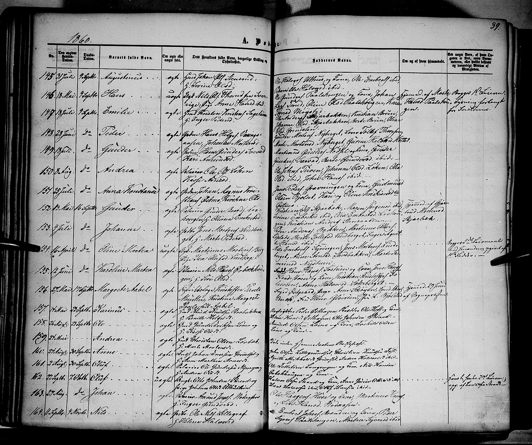 Elverum prestekontor, AV/SAH-PREST-044/H/Ha/Haa/L0010: Parish register (official) no. 10, 1857-1868, p. 39