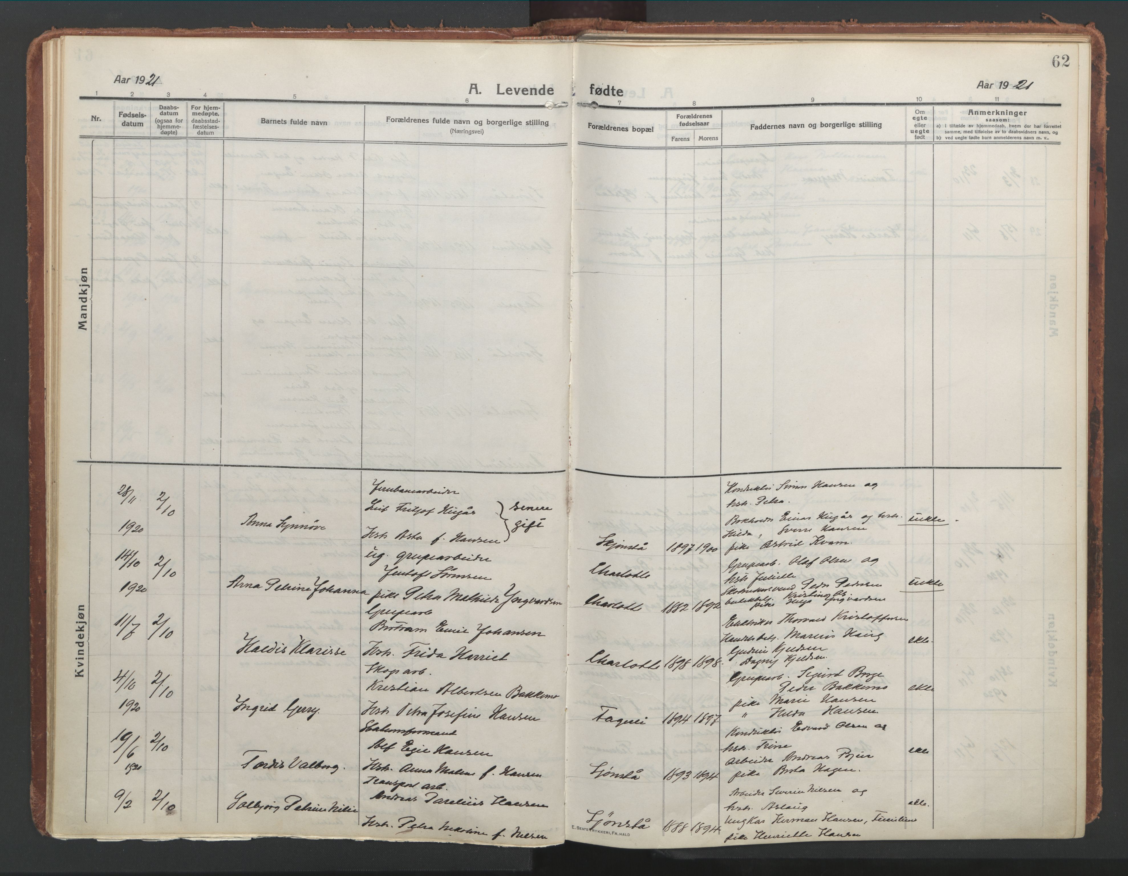 Ministerialprotokoller, klokkerbøker og fødselsregistre - Nordland, AV/SAT-A-1459/850/L0715: Curate's parish register no. 850B05, 1913-1924, p. 62