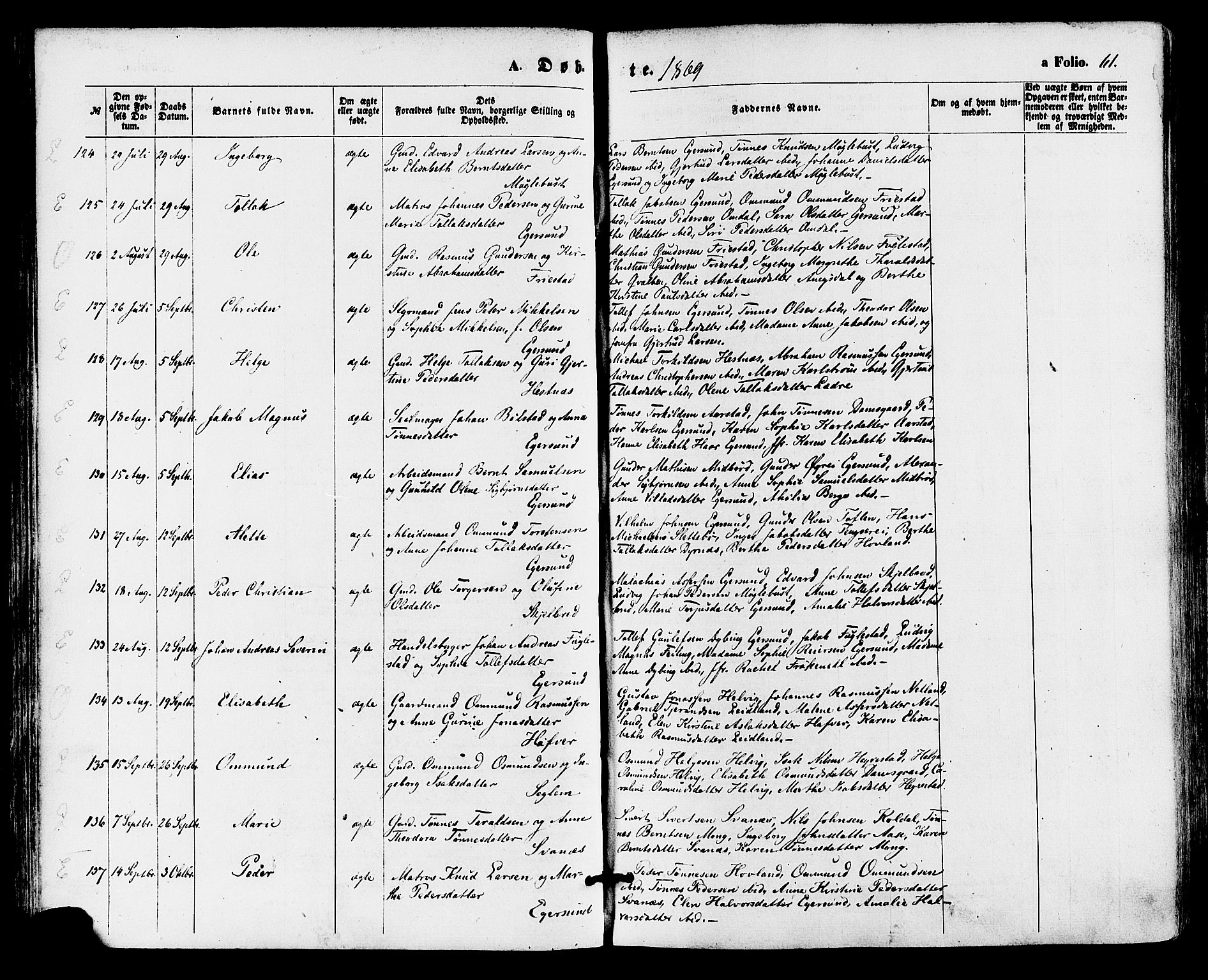 Eigersund sokneprestkontor, AV/SAST-A-101807/S08/L0014: Parish register (official) no. A 13, 1866-1878, p. 61