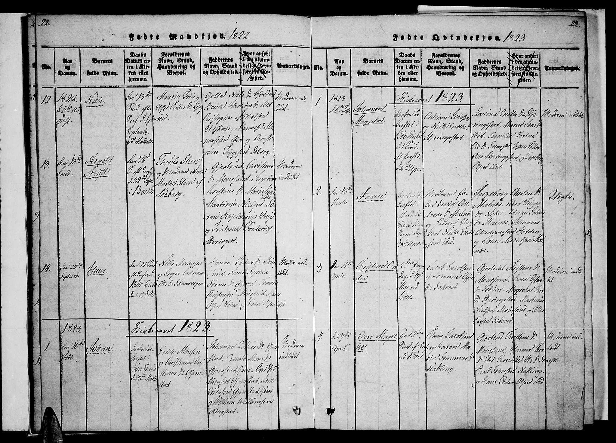Ministerialprotokoller, klokkerbøker og fødselsregistre - Nordland, SAT/A-1459/891/L1298: Parish register (official) no. 891A03, 1820-1840, p. 22-23