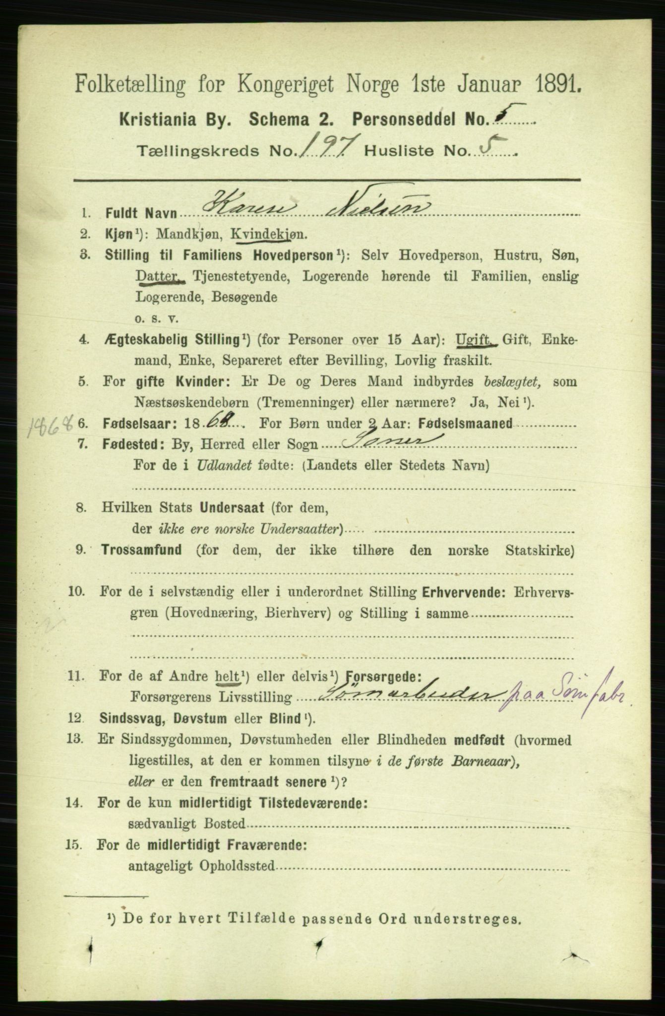 RA, 1891 census for 0301 Kristiania, 1891, p. 118894