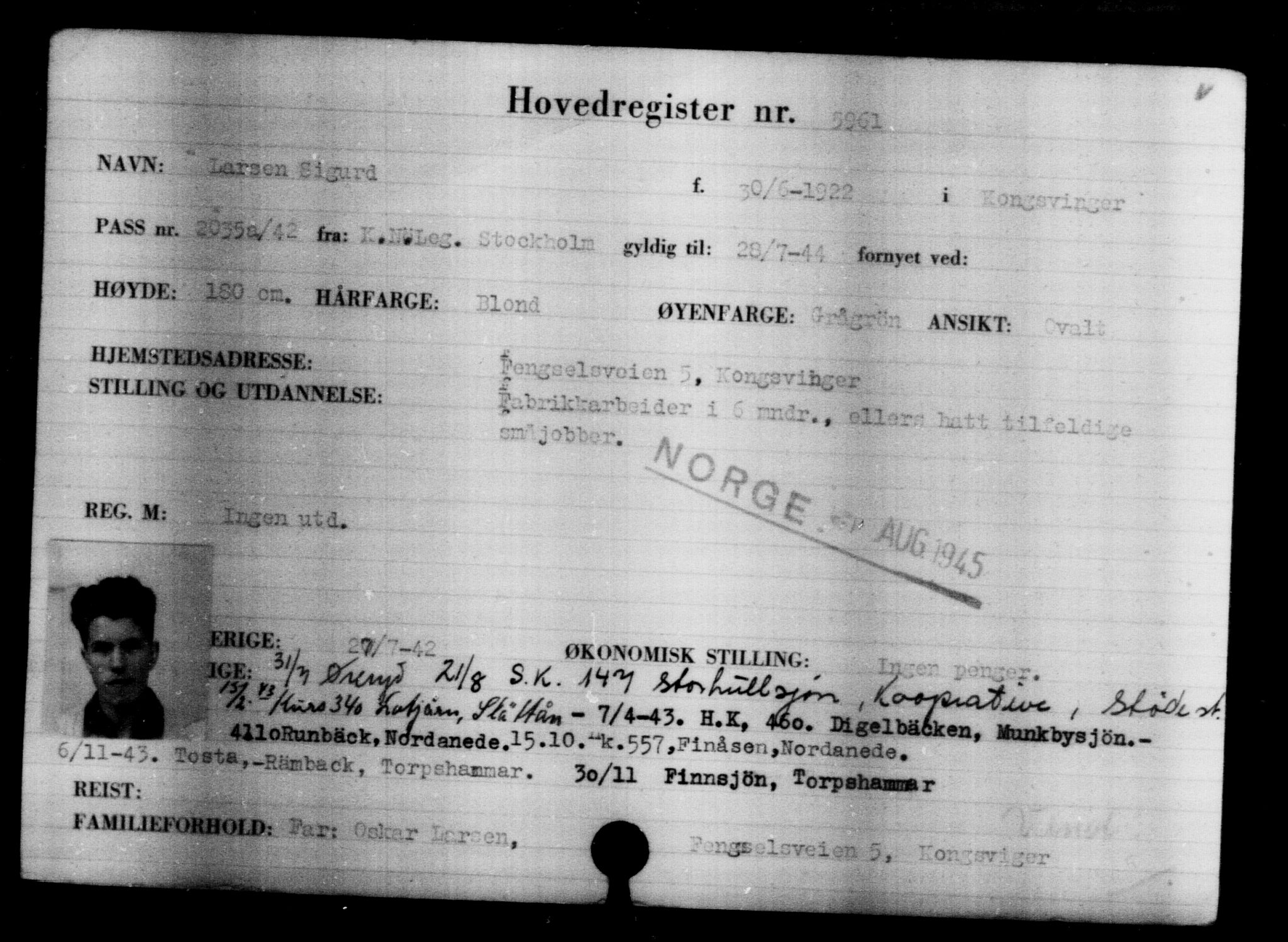 Den Kgl. Norske Legasjons Flyktningskontor, AV/RA-S-6753/V/Va/L0004: Kjesäterkartoteket.  Flyktningenr. 3496-6610, 1940-1945, p. 2878