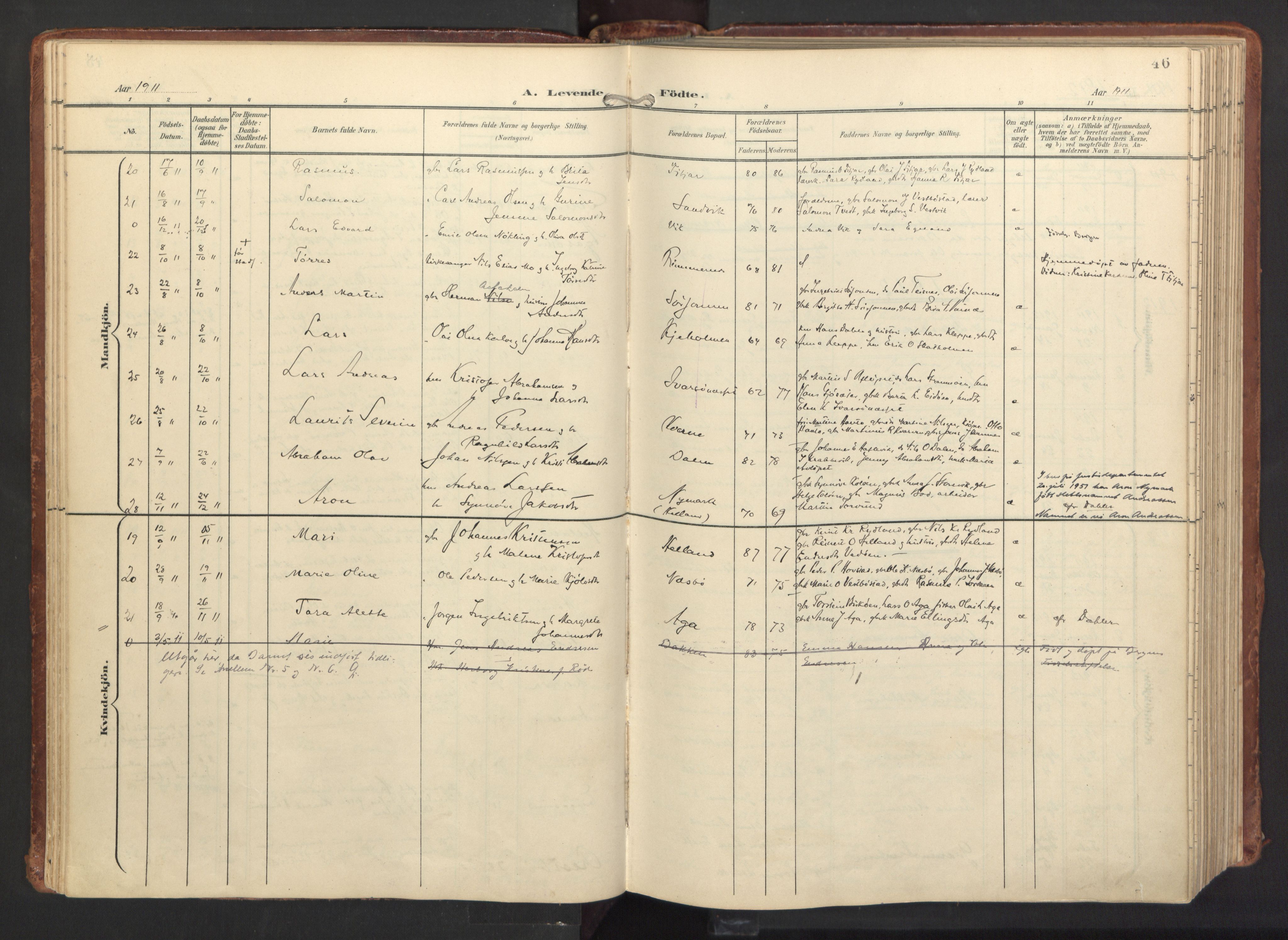 Fitjar sokneprestembete, AV/SAB-A-99926: Parish register (official) no. A 3, 1900-1918, p. 46