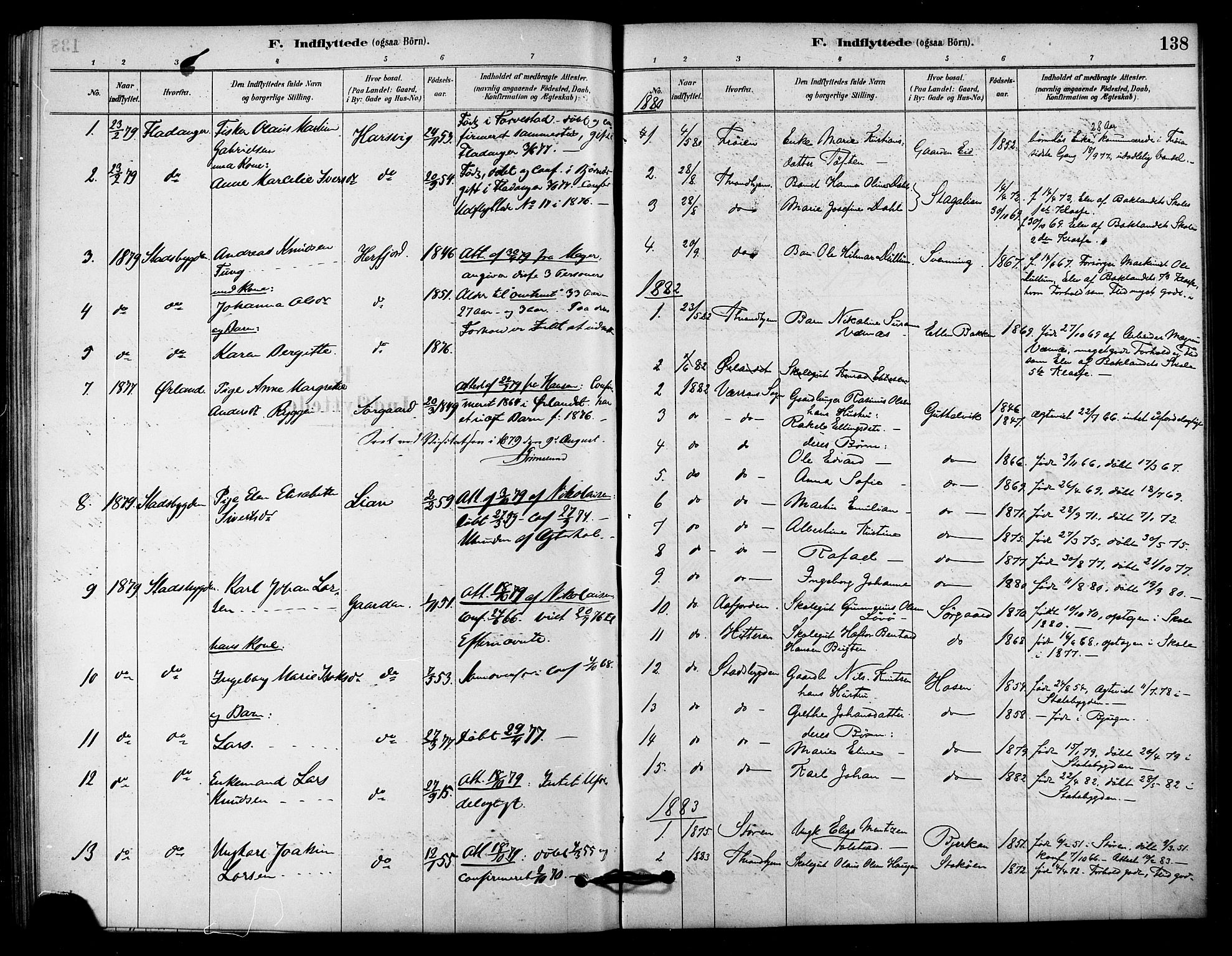 Ministerialprotokoller, klokkerbøker og fødselsregistre - Sør-Trøndelag, SAT/A-1456/656/L0692: Parish register (official) no. 656A01, 1879-1893, p. 138