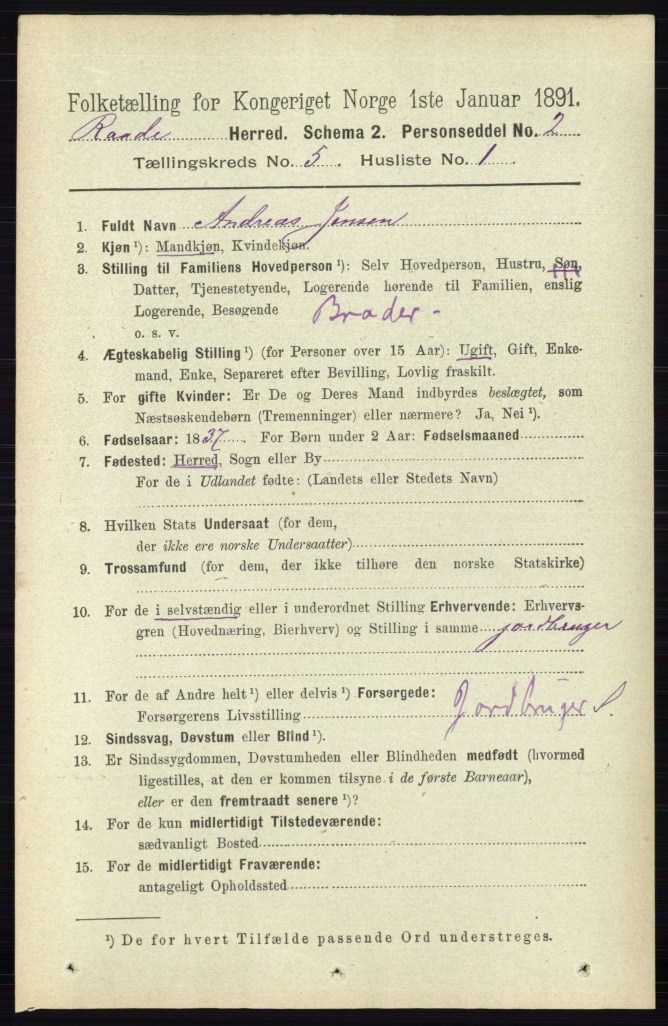 RA, 1891 census for 0135 Råde, 1891, p. 2601