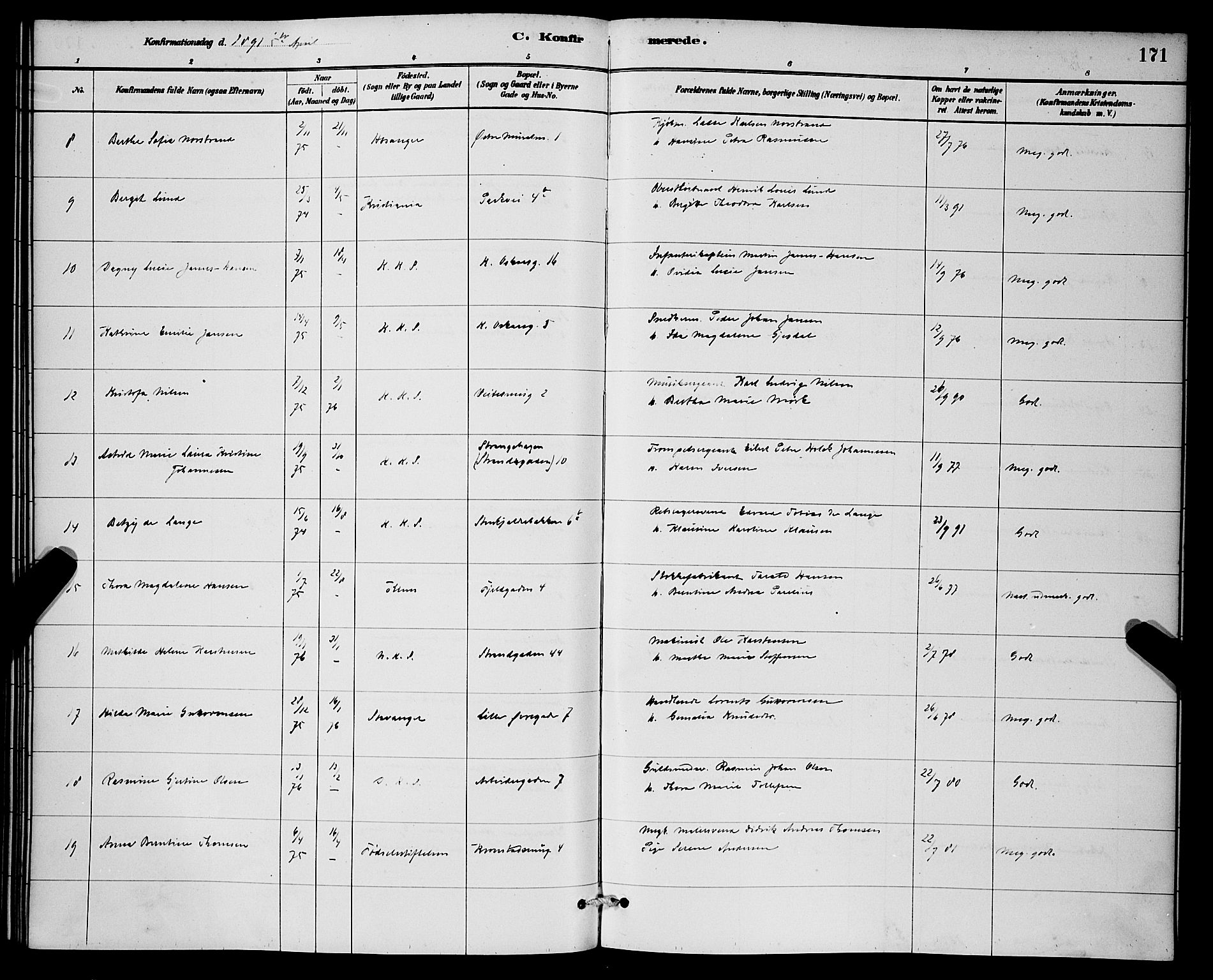 Korskirken sokneprestembete, AV/SAB-A-76101/H/Hab: Parish register (copy) no. C 3, 1880-1892, p. 171