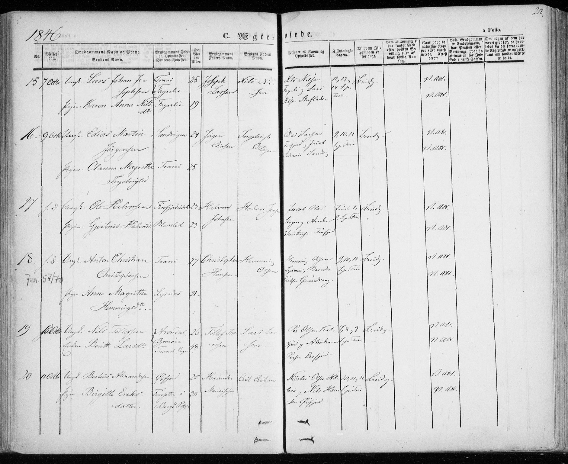 Lenvik sokneprestembete, AV/SATØ-S-1310/H/Ha/Haa/L0006kirke: Parish register (official) no. 6, 1845-1854, p. 218