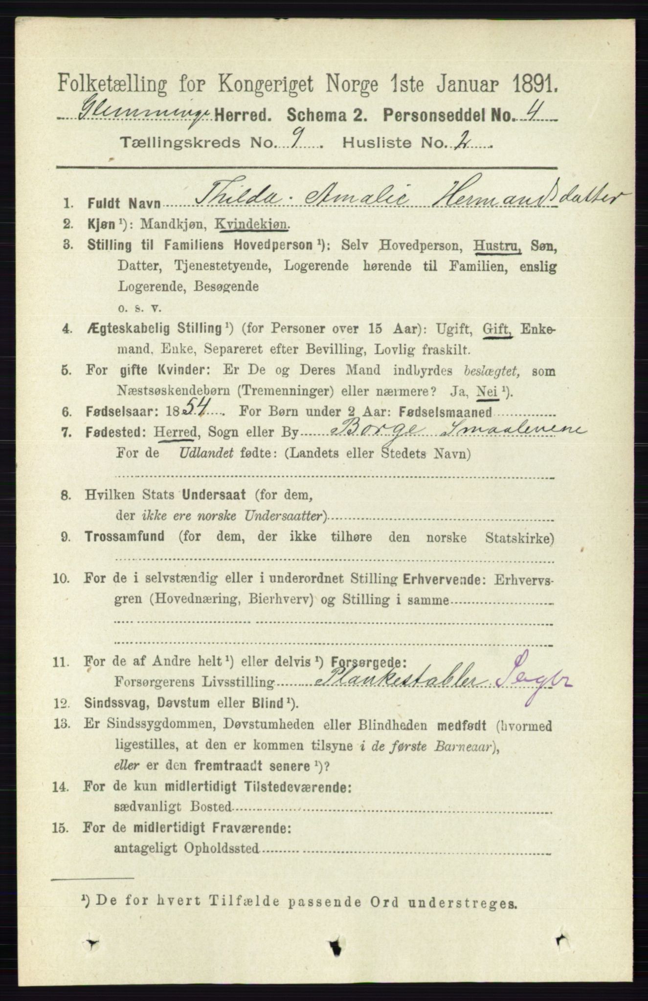 RA, 1891 census for 0132 Glemmen, 1891, p. 9592