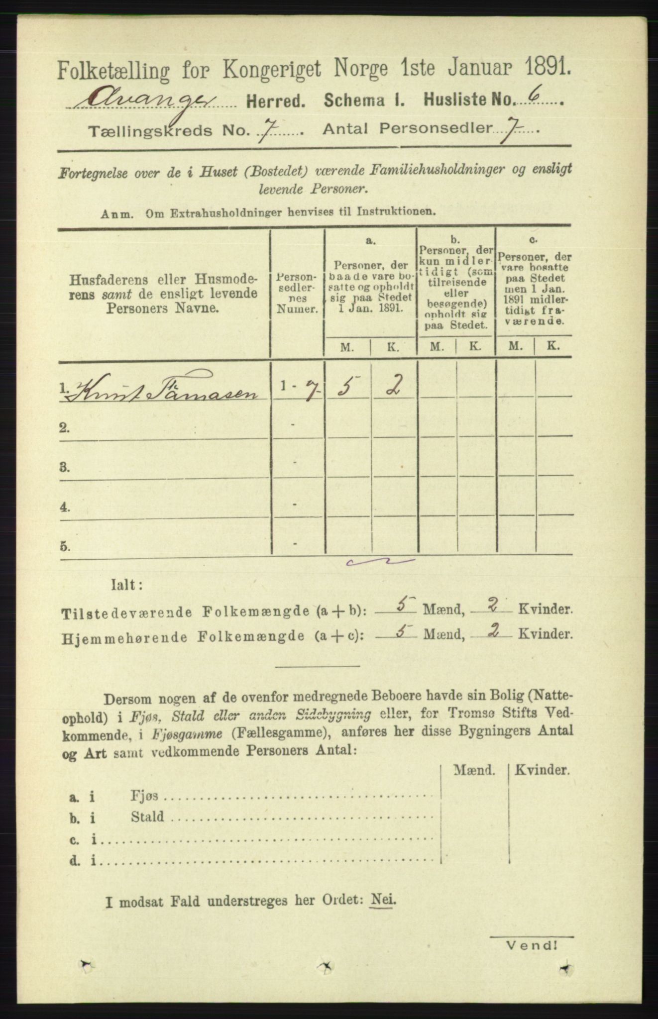 RA, 1891 census for 1237 Evanger, 1891, p. 1816