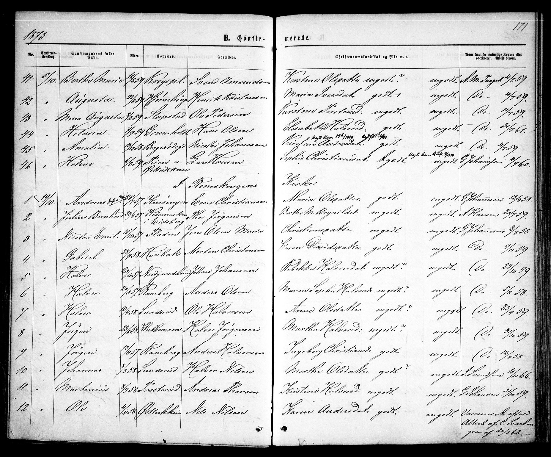 Rødenes prestekontor Kirkebøker, AV/SAO-A-2005/F/Fa/L0008: Parish register (official) no. I 8, 1869-1879, p. 171