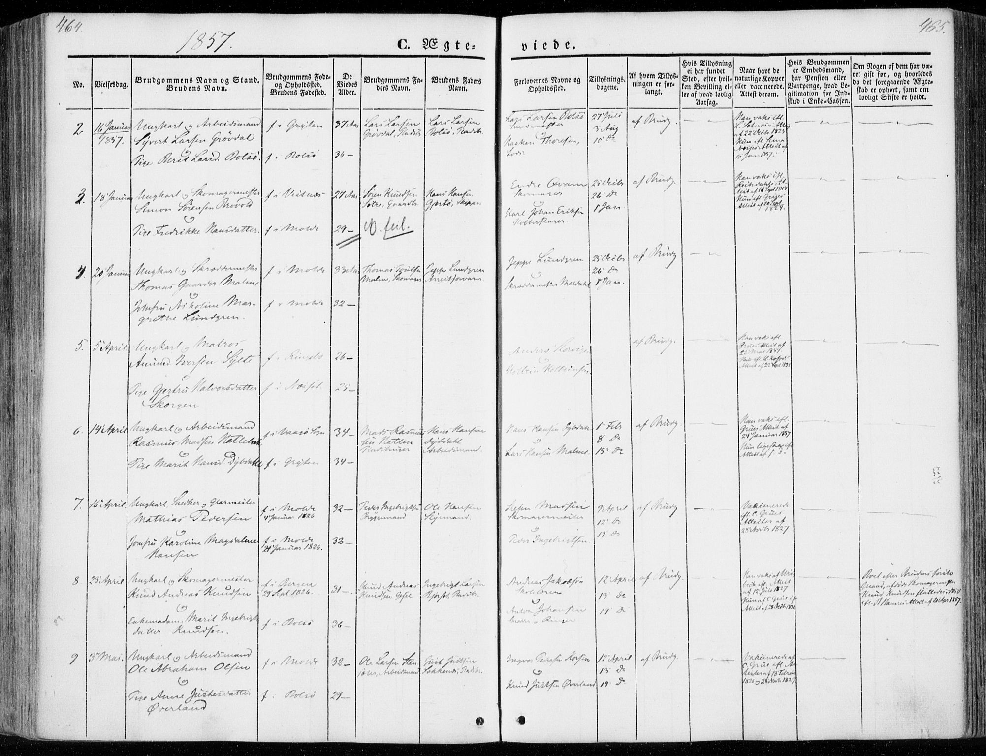 Ministerialprotokoller, klokkerbøker og fødselsregistre - Møre og Romsdal, SAT/A-1454/558/L0689: Parish register (official) no. 558A03, 1843-1872, p. 464-465