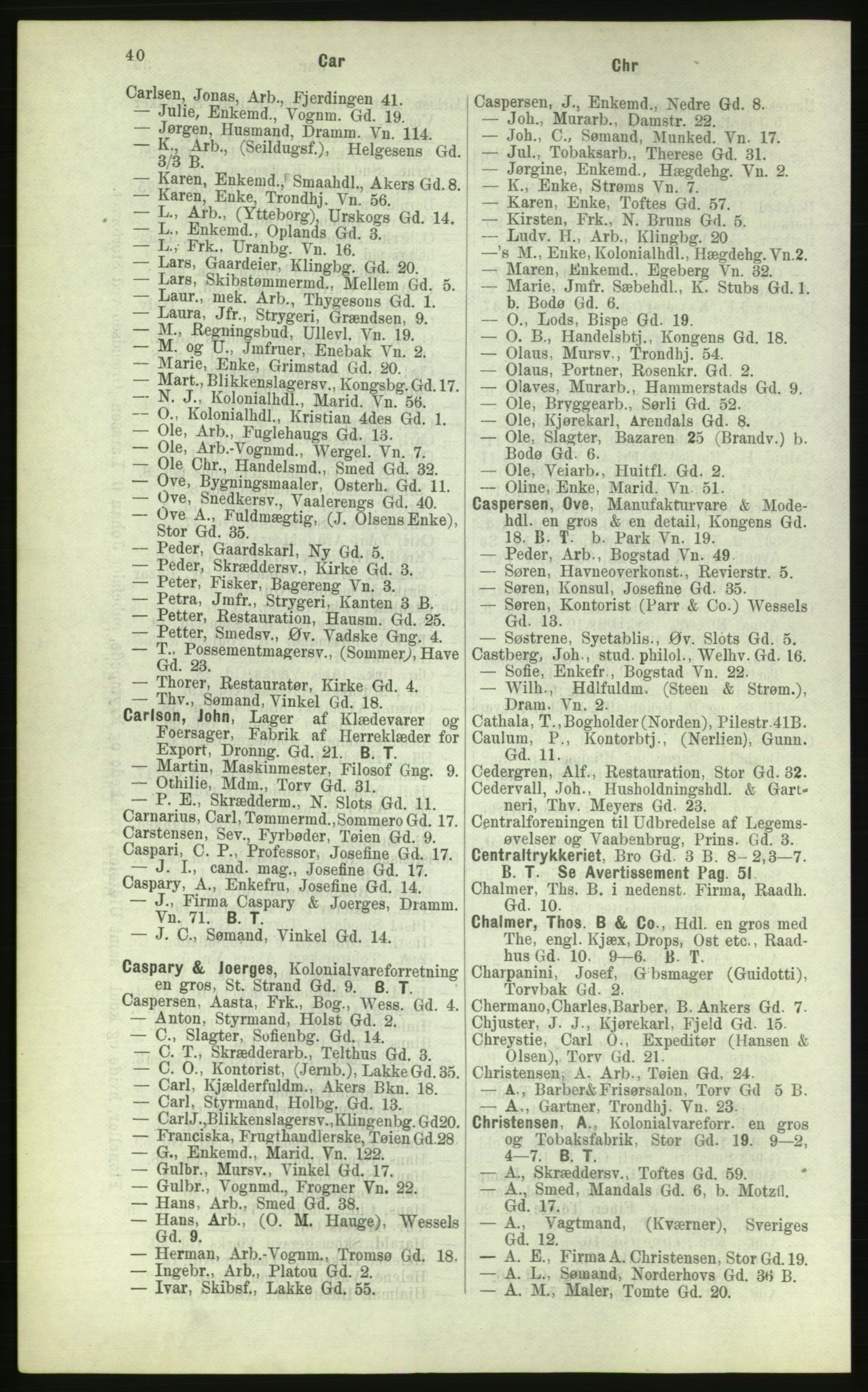 Kristiania/Oslo adressebok, PUBL/-, 1884, p. 40